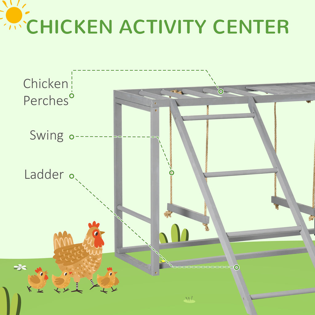 Chicken Activity Play with Swing Set for 3¨C4 Birds, Wooden Chicken Coop Accessory with Multiple Perches & Hen Ladder, Gray