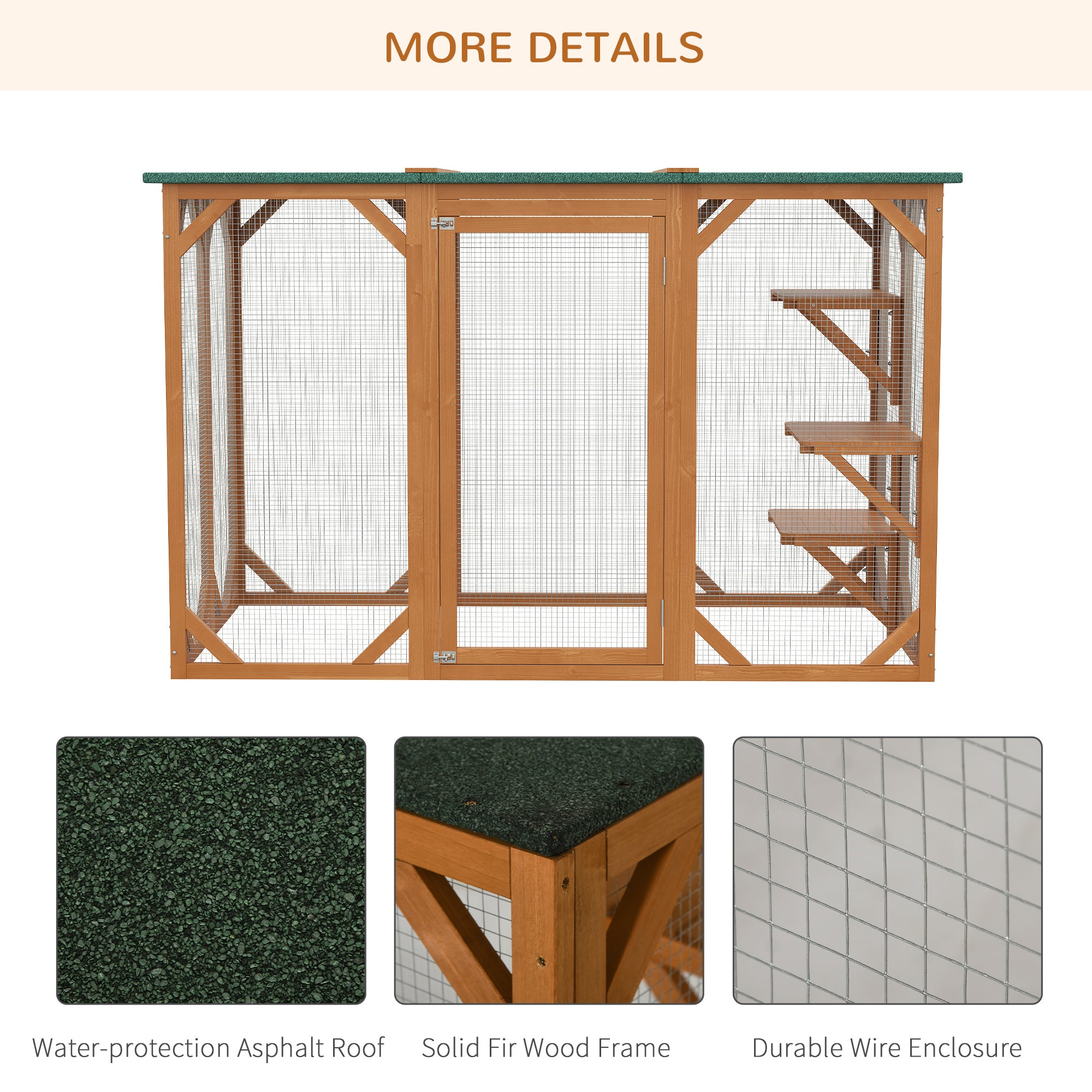 Outdoor Cat House, Catio Wooden Feral Cat Shelter, Cat Cage with Platforms, Large Enter Door, Weather Protection Asphalt Roof, 71" L, Orange