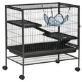 Small Animal Cage with Wheels, Pet Playpen for Rat, Syrian Hamster, Kitten, Ferrets, Chinchillas with Bottom Storage Shelf, Removable Tray, Ramp, 31.5" x 20.5" x 33.1"