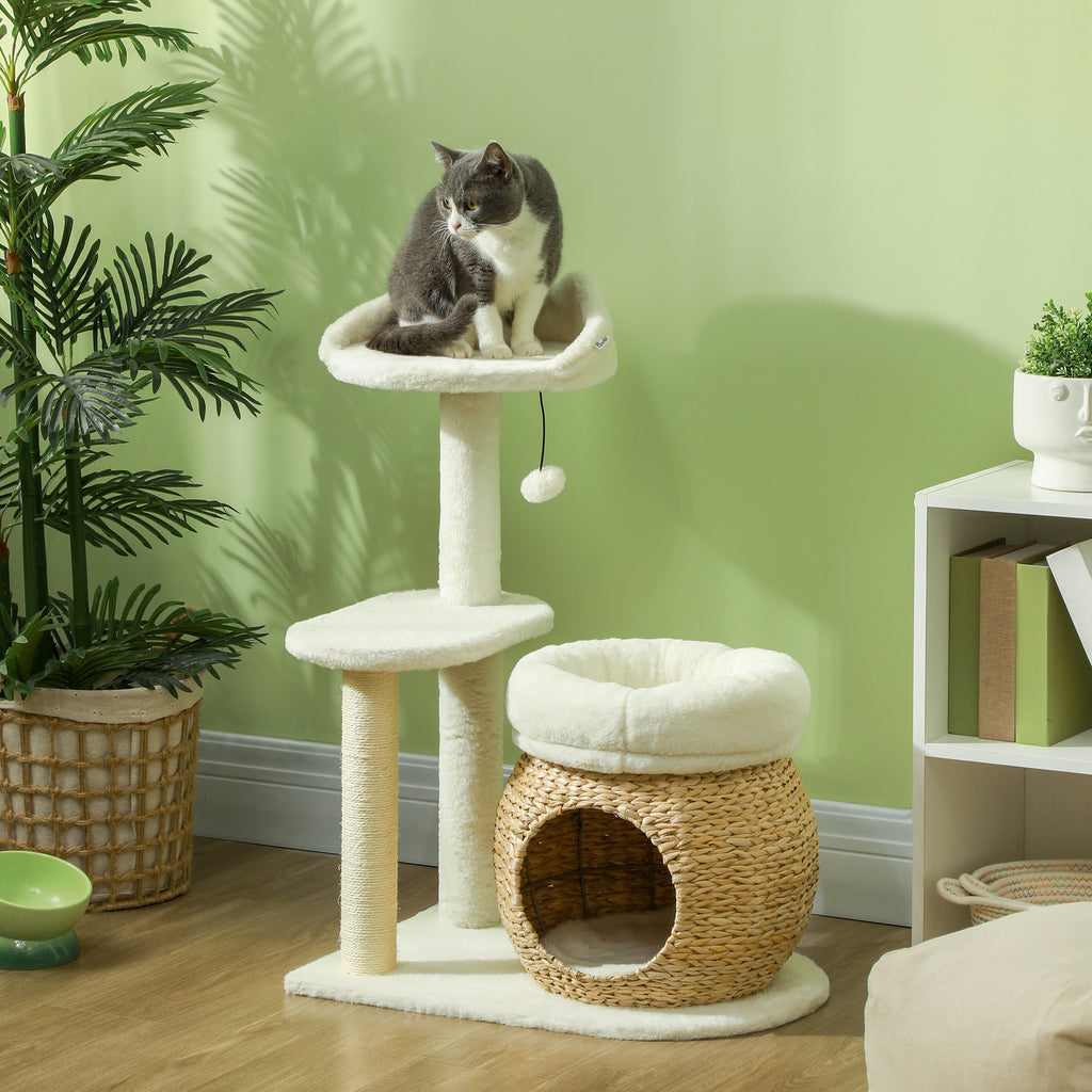 31" Cat Tree Tower with Scratching Posts, Condo & Toy Ball for Indoor Cats