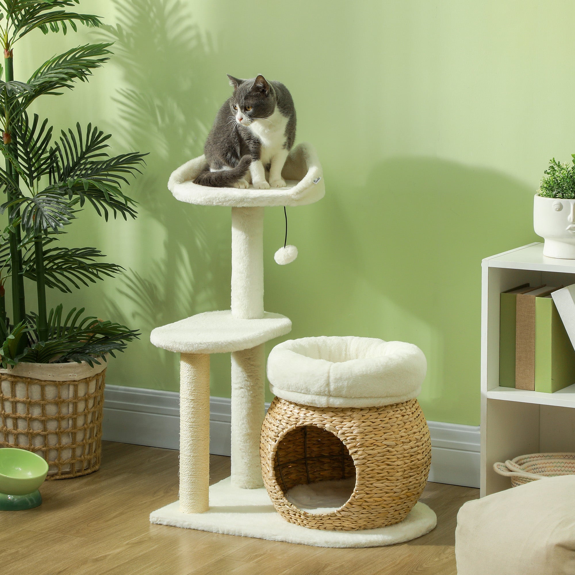 31" Cat Tree Tower with Scratching Posts, Condo & Toy Ball for Indoor Cats