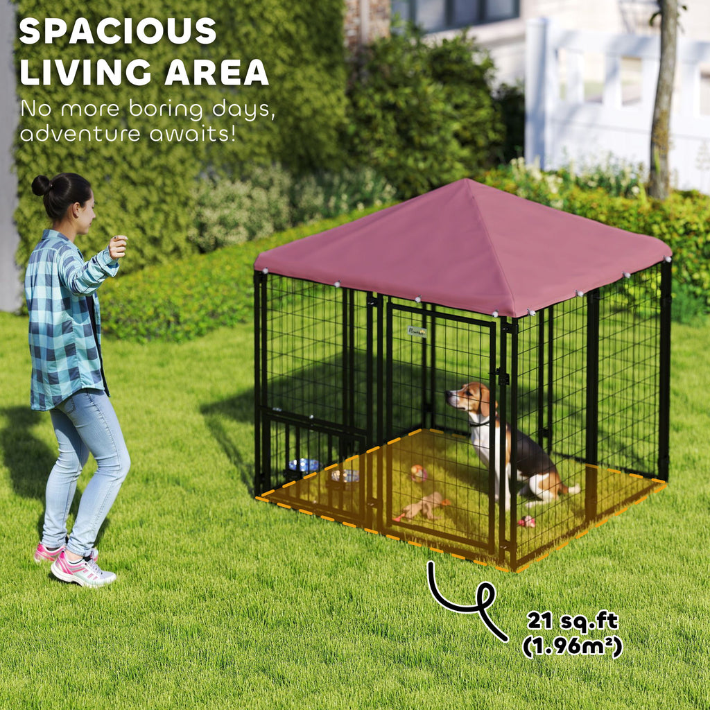 4.6' Outdoor Dog Kennel with Welded Wire, Adjustable Bowls & Waterproof Cover