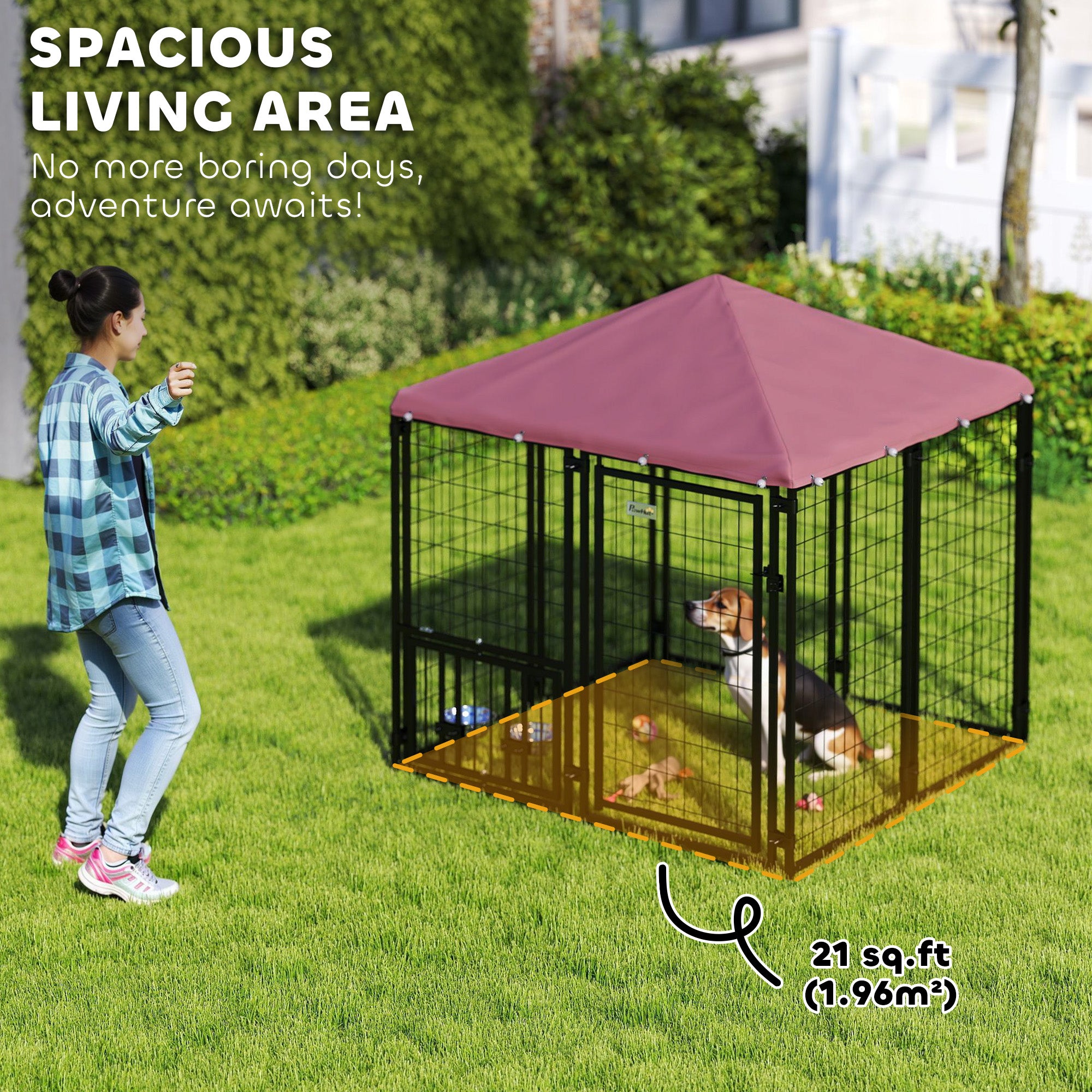4.6' Outdoor Dog Kennel with Welded Wire, Adjustable Bowls & Waterproof Cover