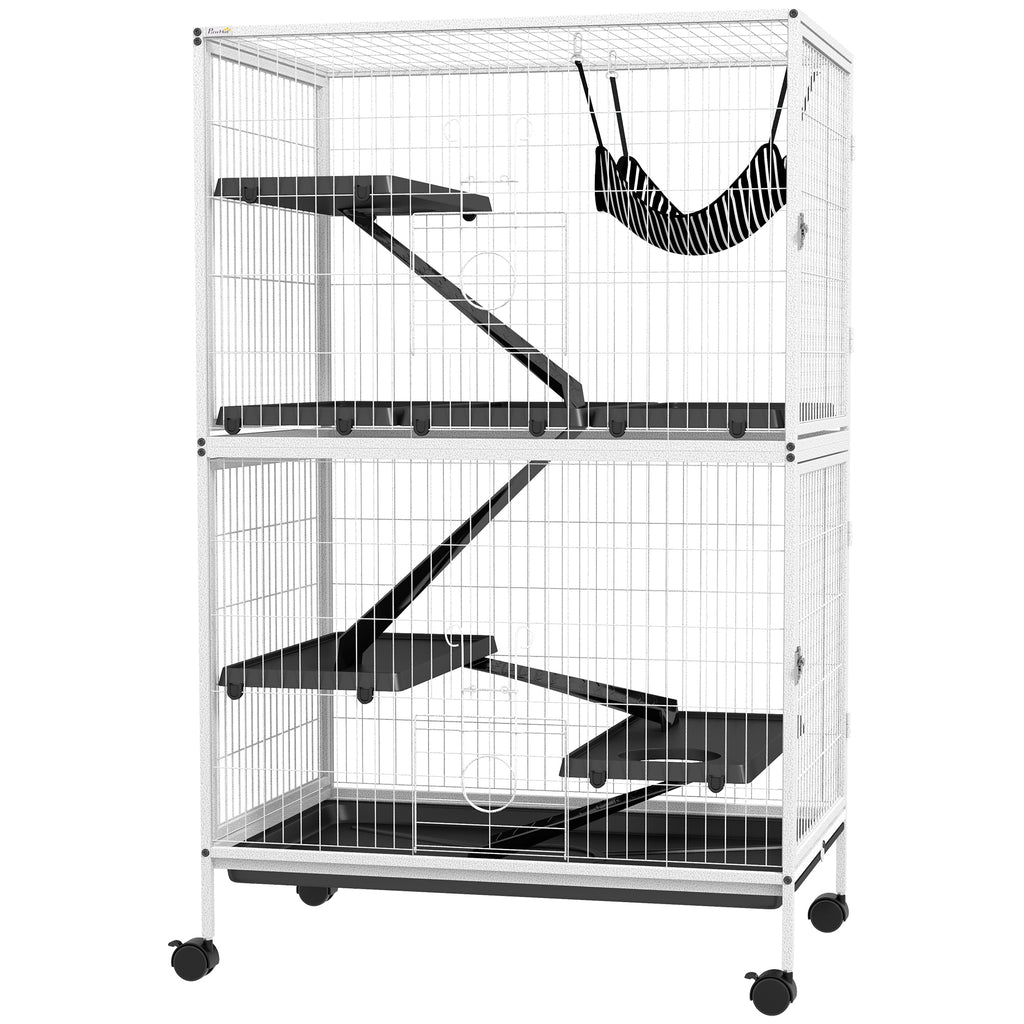 50" H Rolling Small Animal Cage with Hammock, Ferret Cage, Chinchilla Cage, Pet Habitat, wIth 4 Doors, Removable Tray