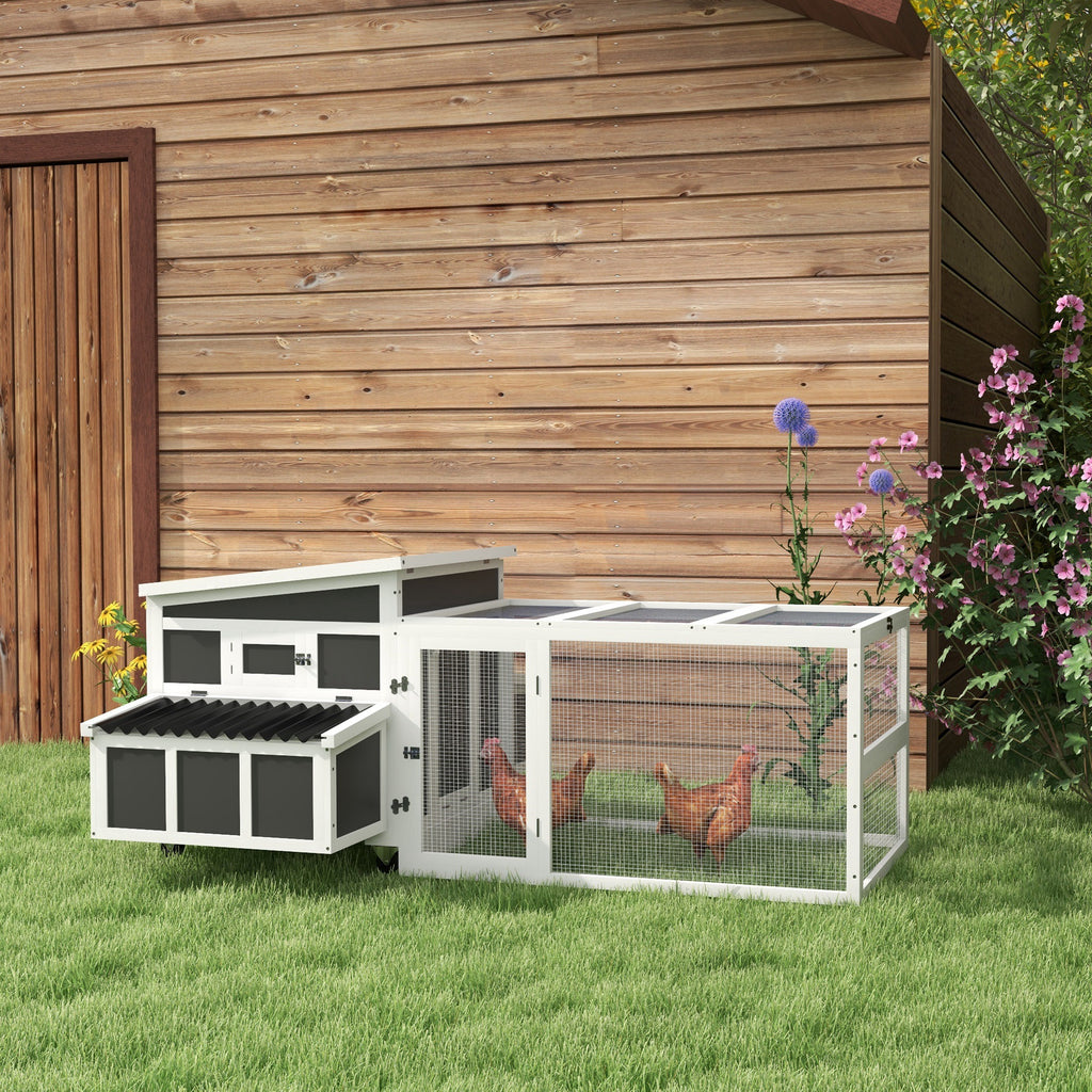 Wooden Chicken Coop with Nesting Box, Pull Out Tray, Run, Perches, Ramp, Windows for 6 Chickens, Dark Gray