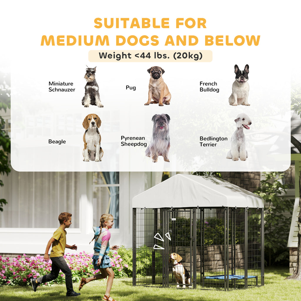 Outdoor Dog Kennel with Roof with Escape-proof Lock, UV-Resistant & Waterproof Cover, 5.9' x 4' x 6', Silver