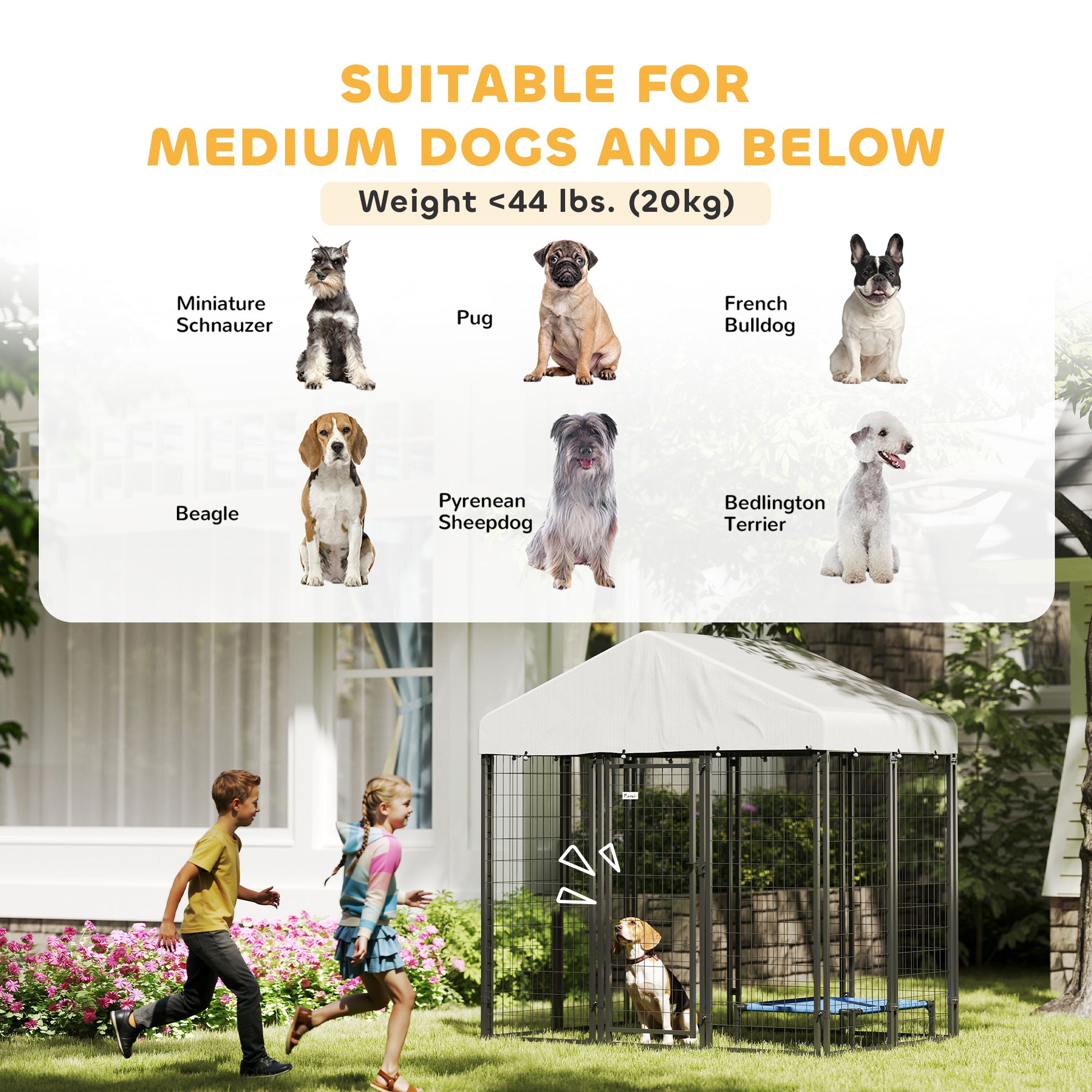 Outdoor Dog Kennel with Roof with Escape-proof Lock, UV-Resistant & Waterproof Cover, 5.9' x 4' x 6', Silver