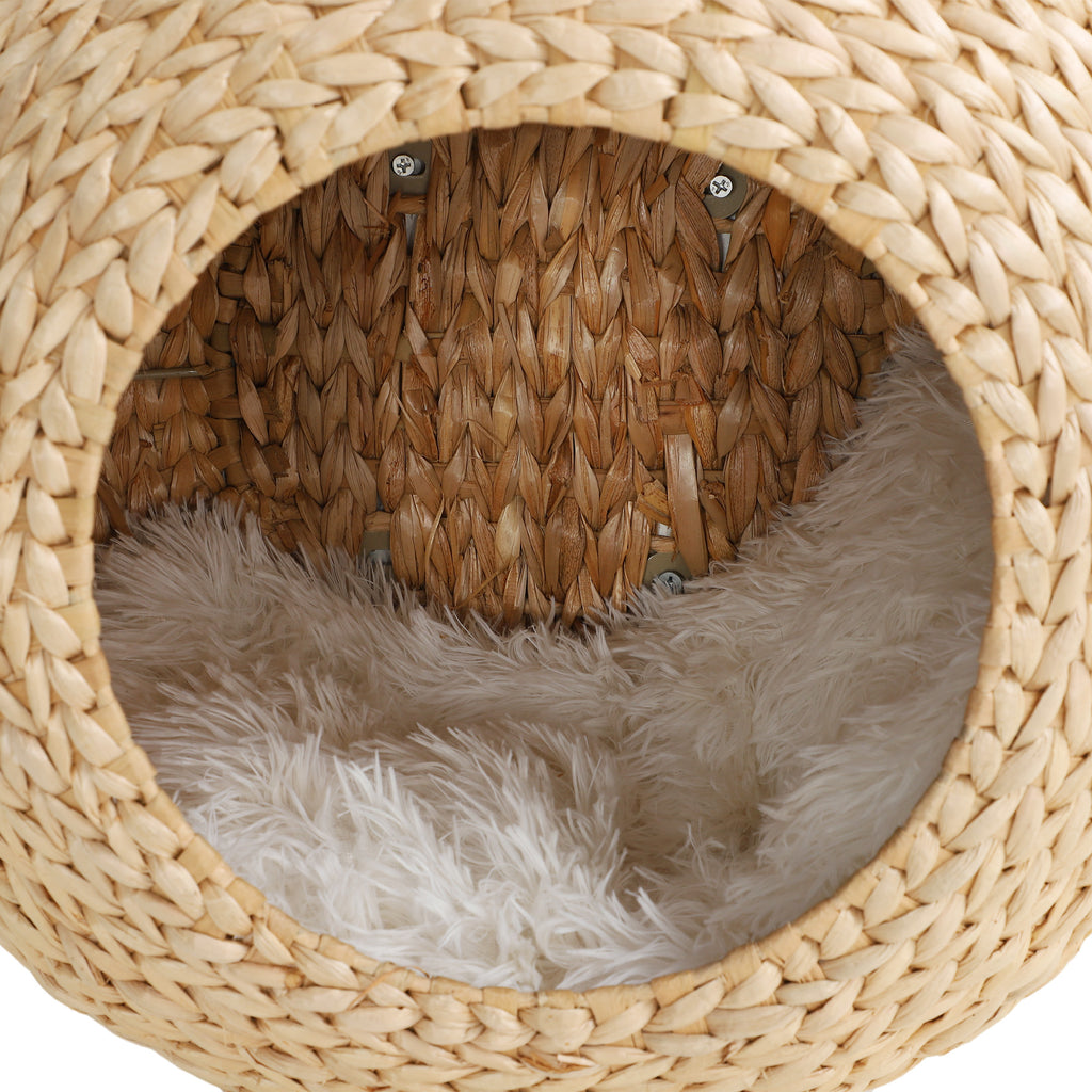 Wall Mounted Cat Condo with Washable Cushion, Natural Wood