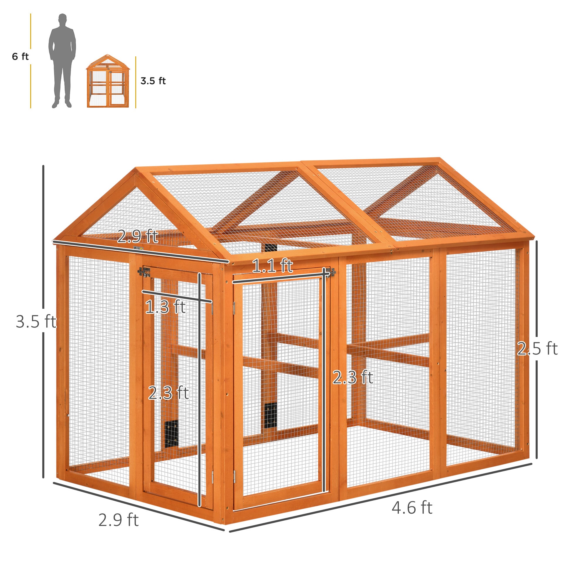 Wooden Chicken Run, Combinable Design with Perches, 4.6' x 2.8', Orange