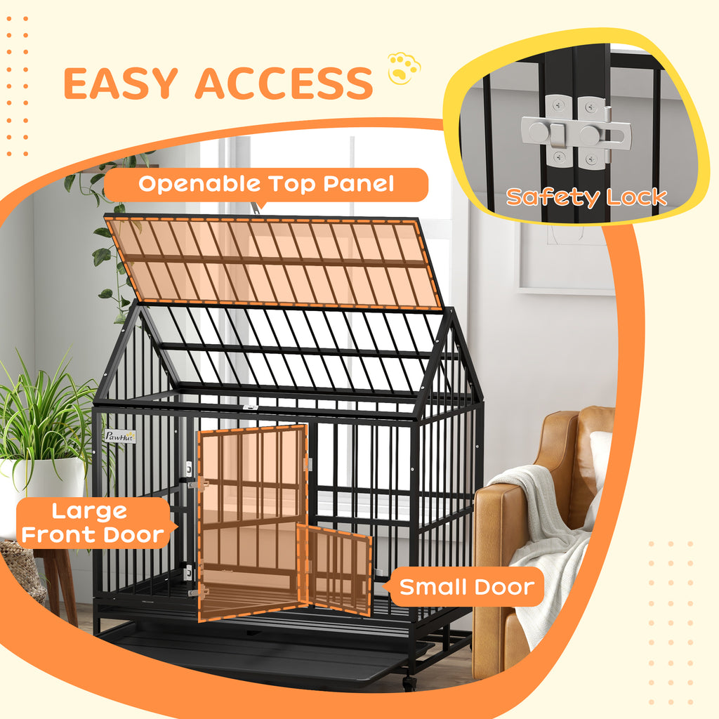 48" Heavy Duty Dog Crate with Lockable Wheels & Double Doors for XL Dogs