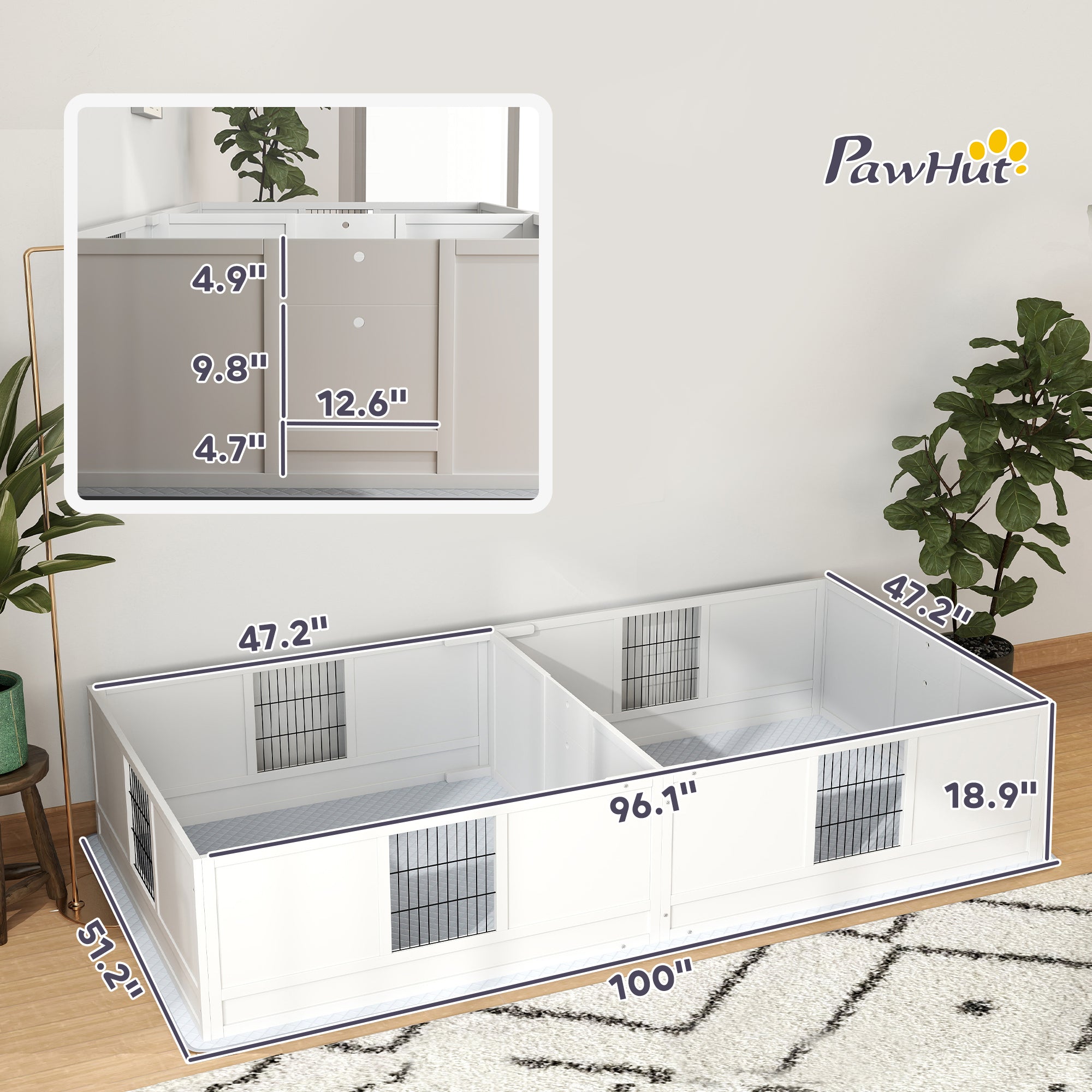 Two Rooms Design Dog Whelping Box with Washable Pee Pad, Adjustable Door, for Large Breed Dogs, 96" x 47" x 19"