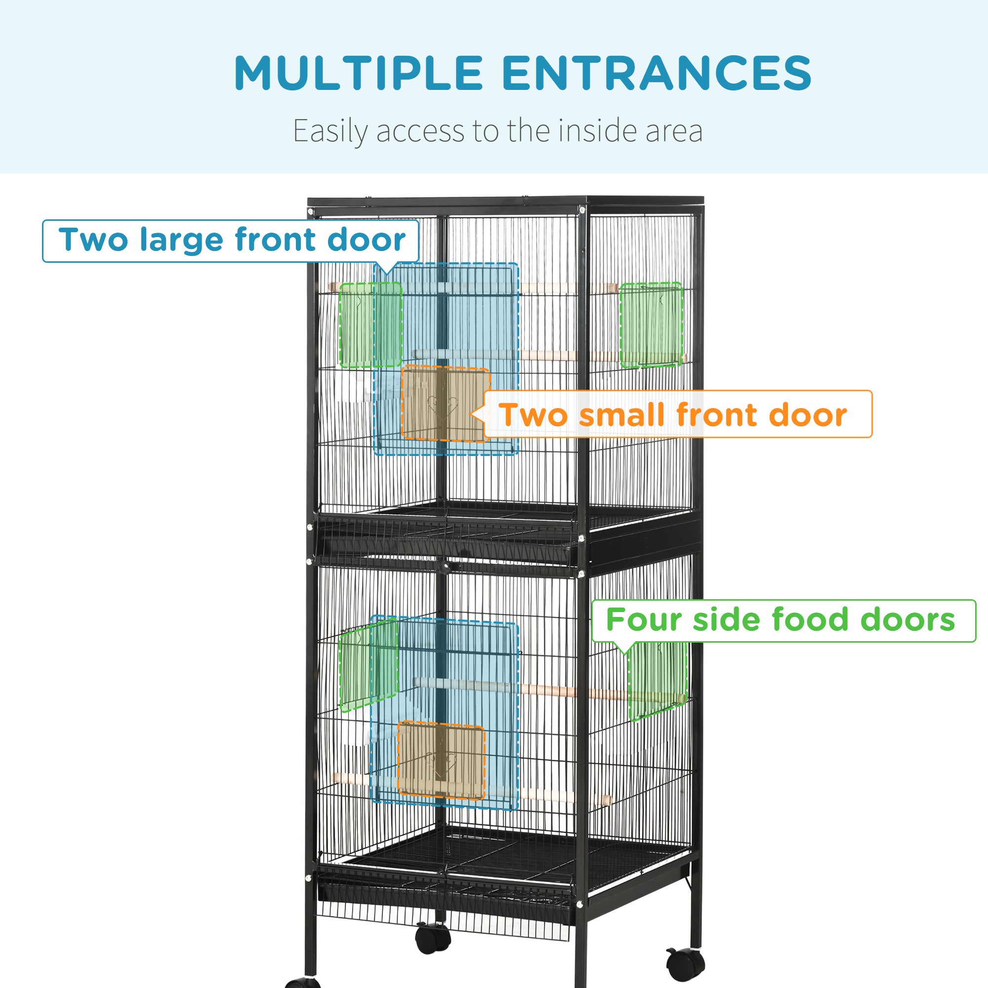 55" 2 In 1 Bird Cage Aviary Parakeet House for finches, budgies with Wheels, Black