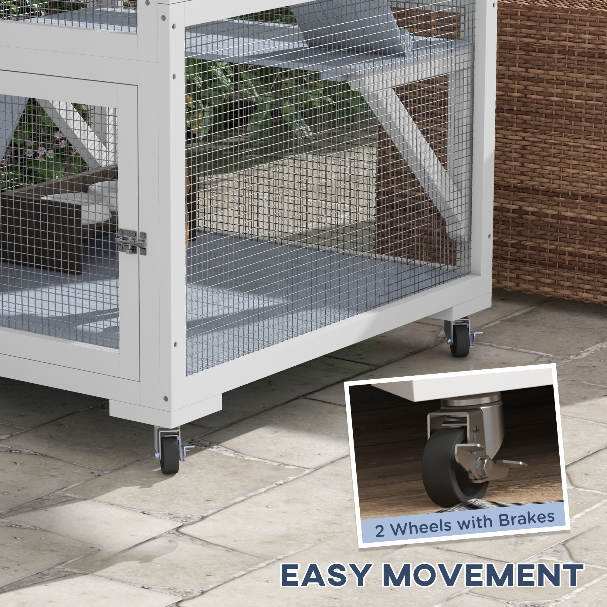 Catio, Outdoor Cat Enclosure House on Wheels with Hammock, Gray