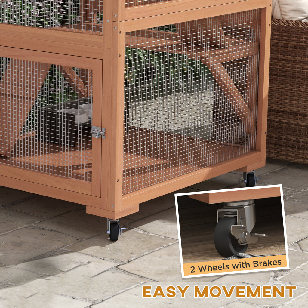 Catio, Outdoor Cat Enclosure House on Wheels with Hammock, Orange
