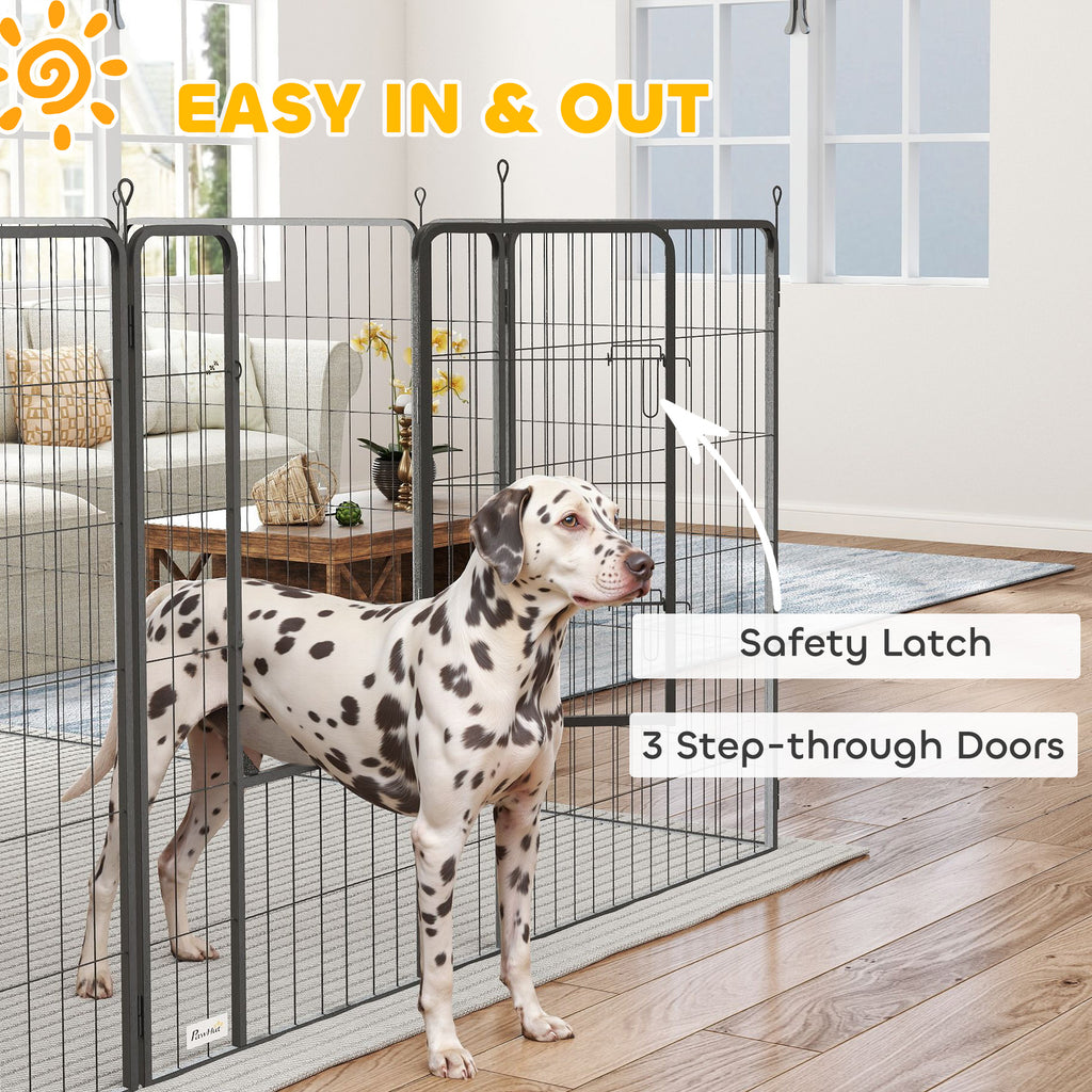 Dog Playpen for Indoor Outdoor, 24 Panels 44.5" H Puppy Playpen with Lockable Door, DIY Shape Pet Exercise Fence, Black