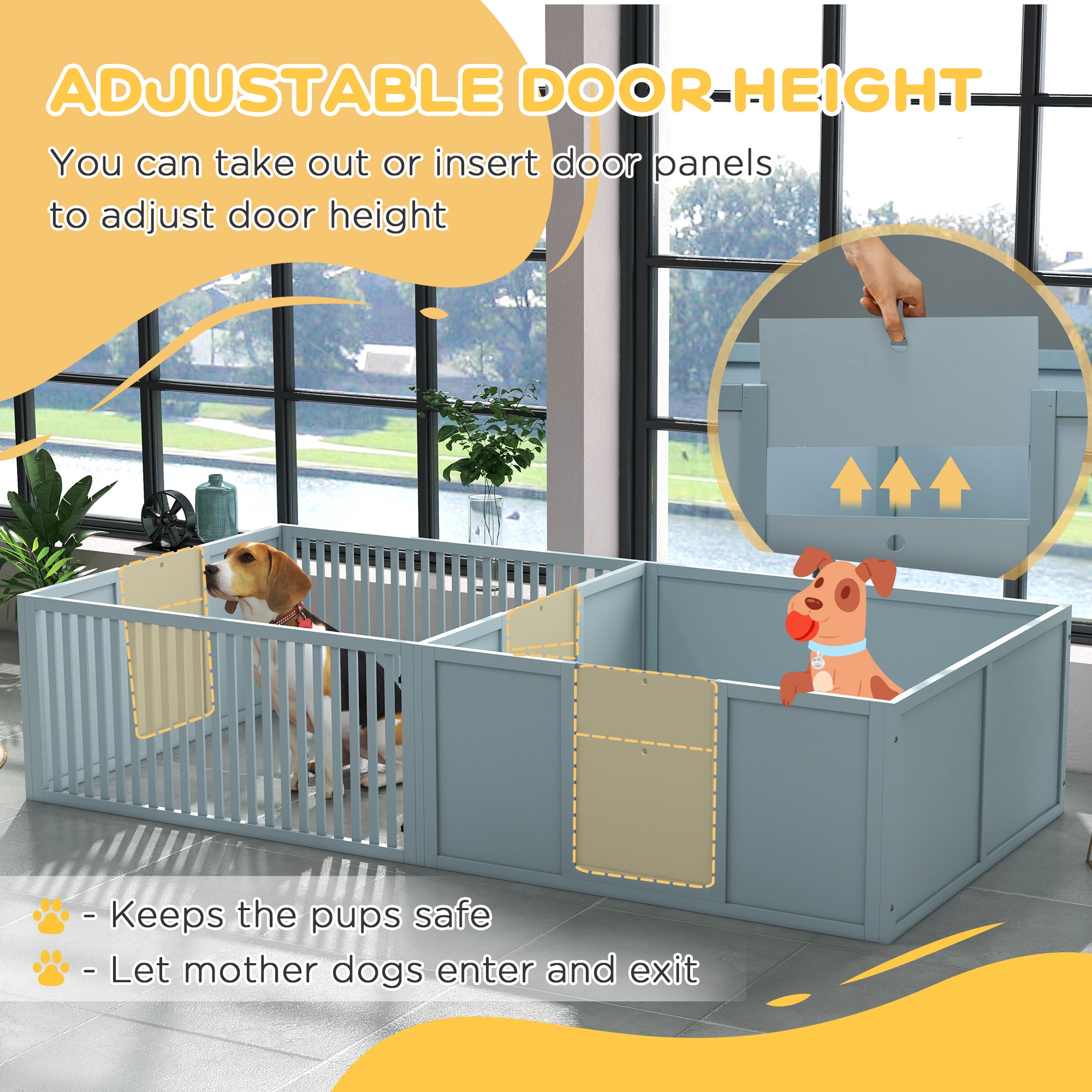 Whelping Box for Dogs Built for Mother¡¯s Comfort, Dog Whelping Pen with Removable Doors, Puppy Playpen for Indoors, Newborn Puppy Supplies & Essentials, 81" x 39" x 20", Gray