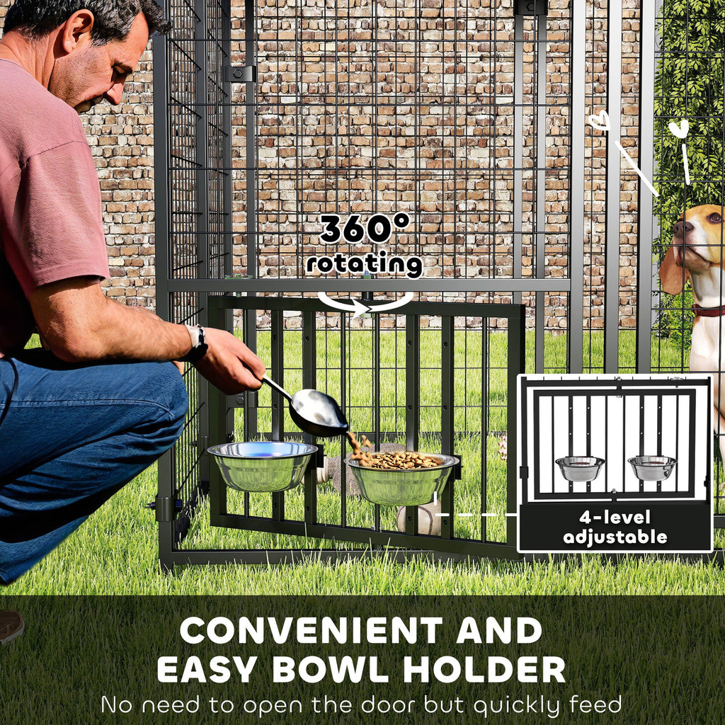 4.6' Outdoor Dog Kennel with Welded Wire, Adjustable Bowls & Waterproof Cover