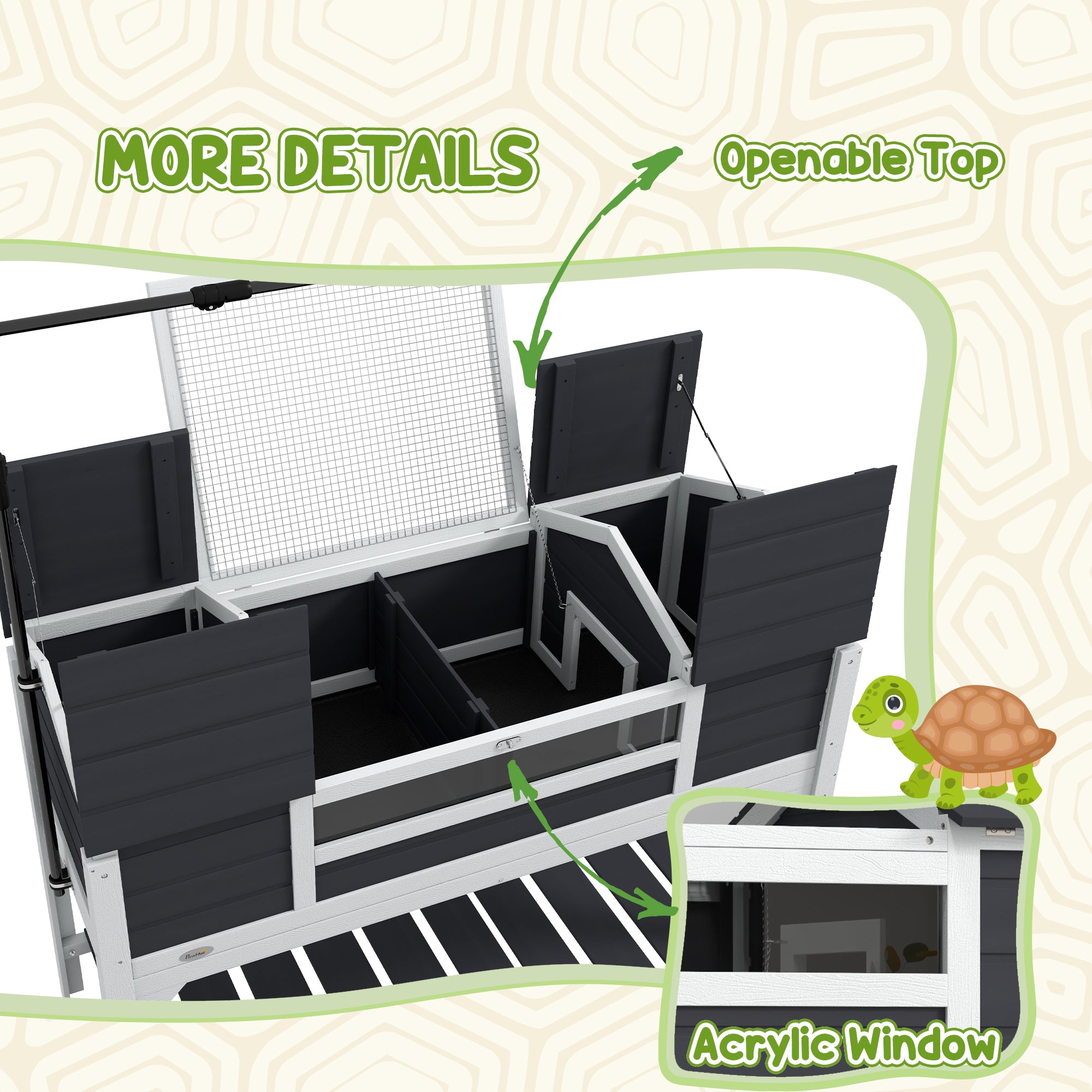 Tortoise Enclosure Tortoise House with Adjustable Lamp Holder Storage Shelf, Dual Main Houses, Openable Lid, Gray
