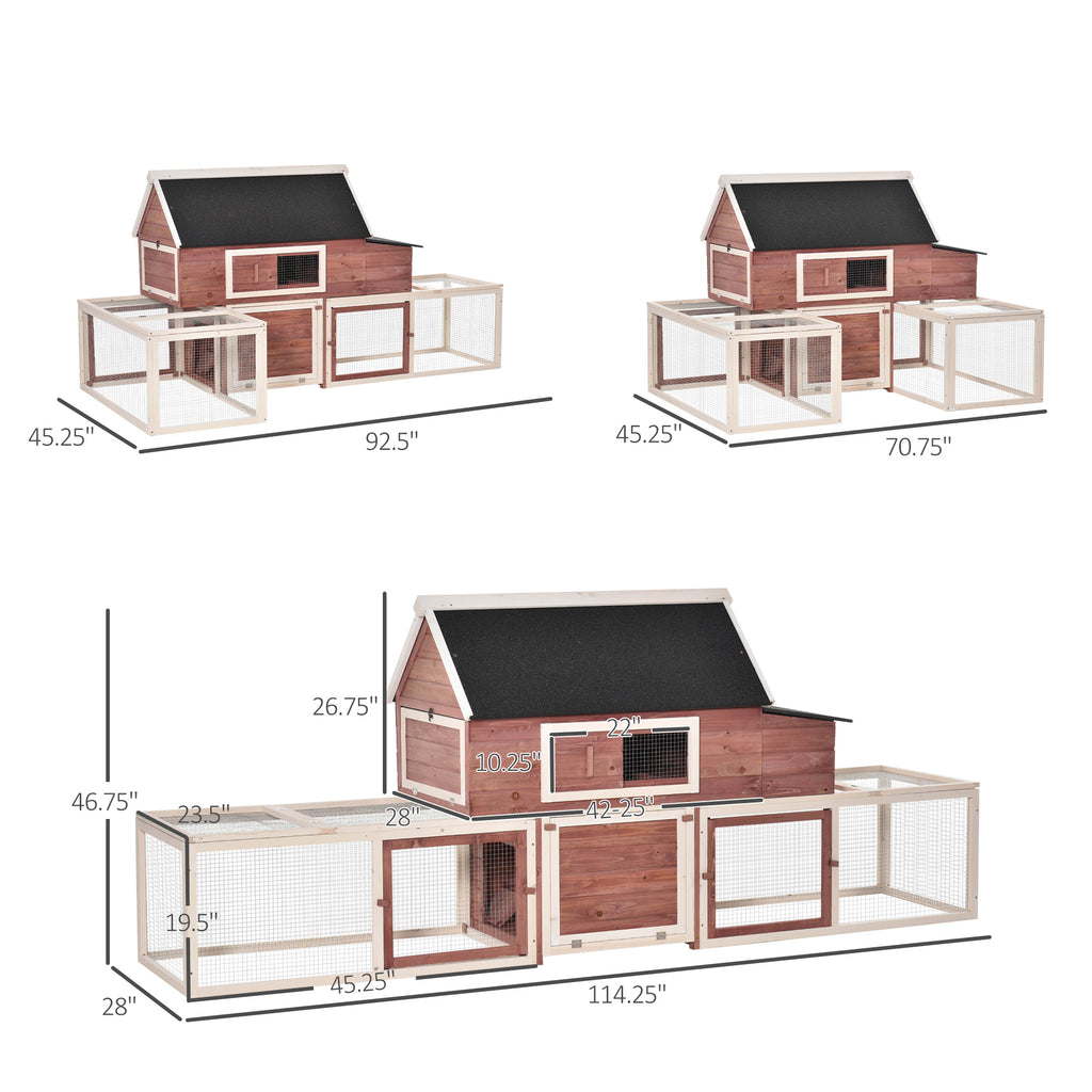 Wooden Chicken Coop, Outdoor Chicken Cage Poultry Hen House with Nesting Box, Double Runs, Asphalt Roof, Ramp