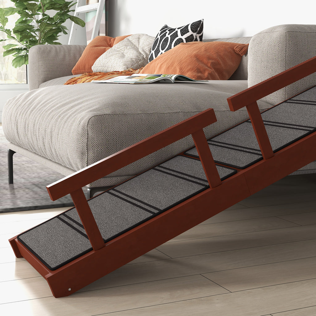 Wooden Dog Ramp with Removable Guardrails, Non-Slip Surface, 60" Long, Brown