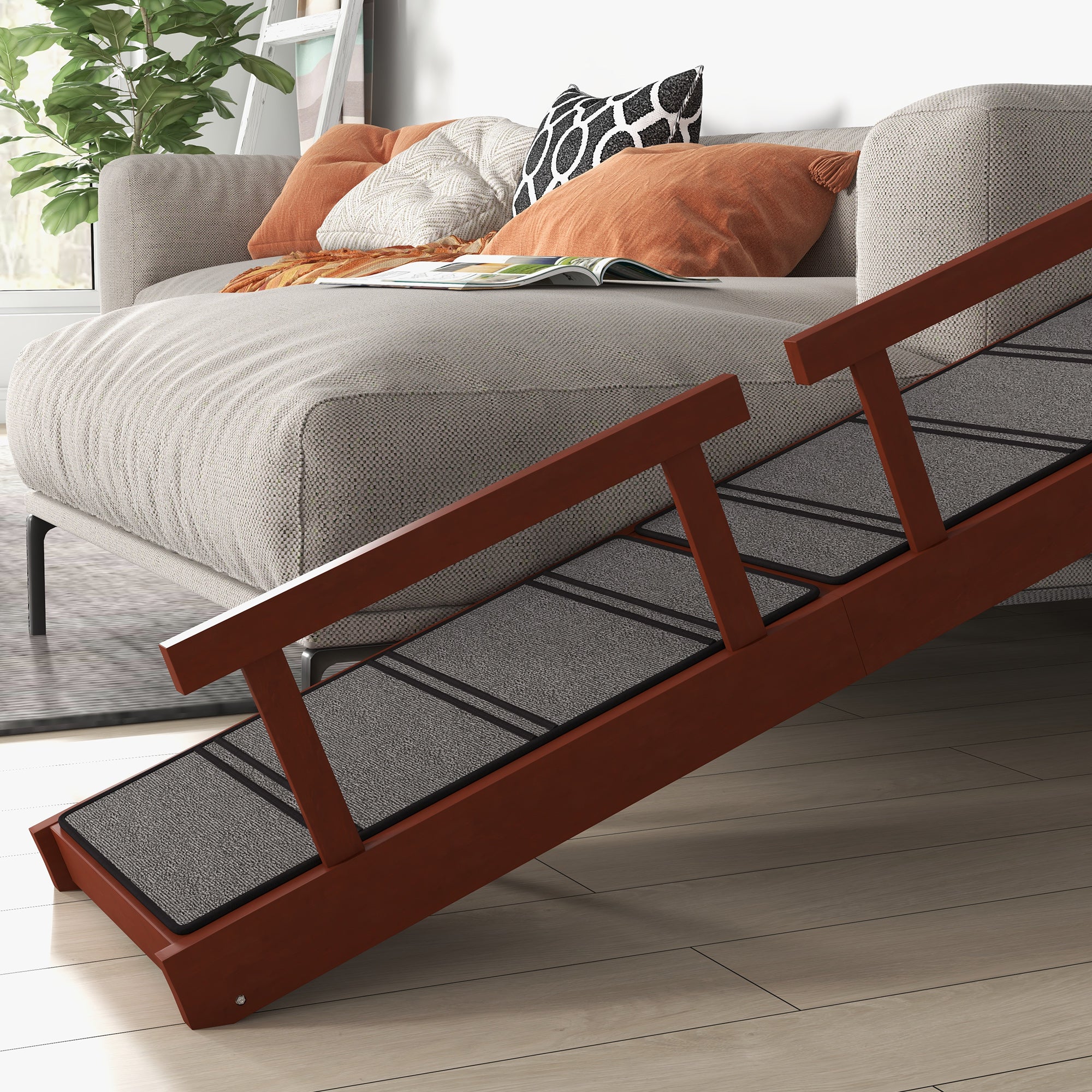 Wooden Dog Ramp with Removable Guardrails, Non-Slip Surface, 60" Long, Brown