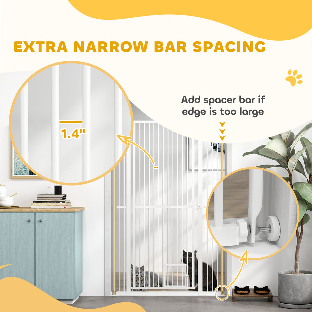 59" Extra Tall Pet Gate, 30"-41" Dog Gate with Cat Door, 1.4" Narrow Gap, 2.8" and 5.5" Extension, for Doorway, Hallway