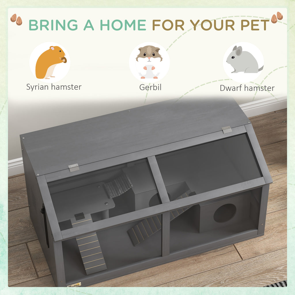 Rat Cage Hamster Cage Small Animal Playhouse for Gerbils with Suspension Bridge, Ladders, Openable Top Hut