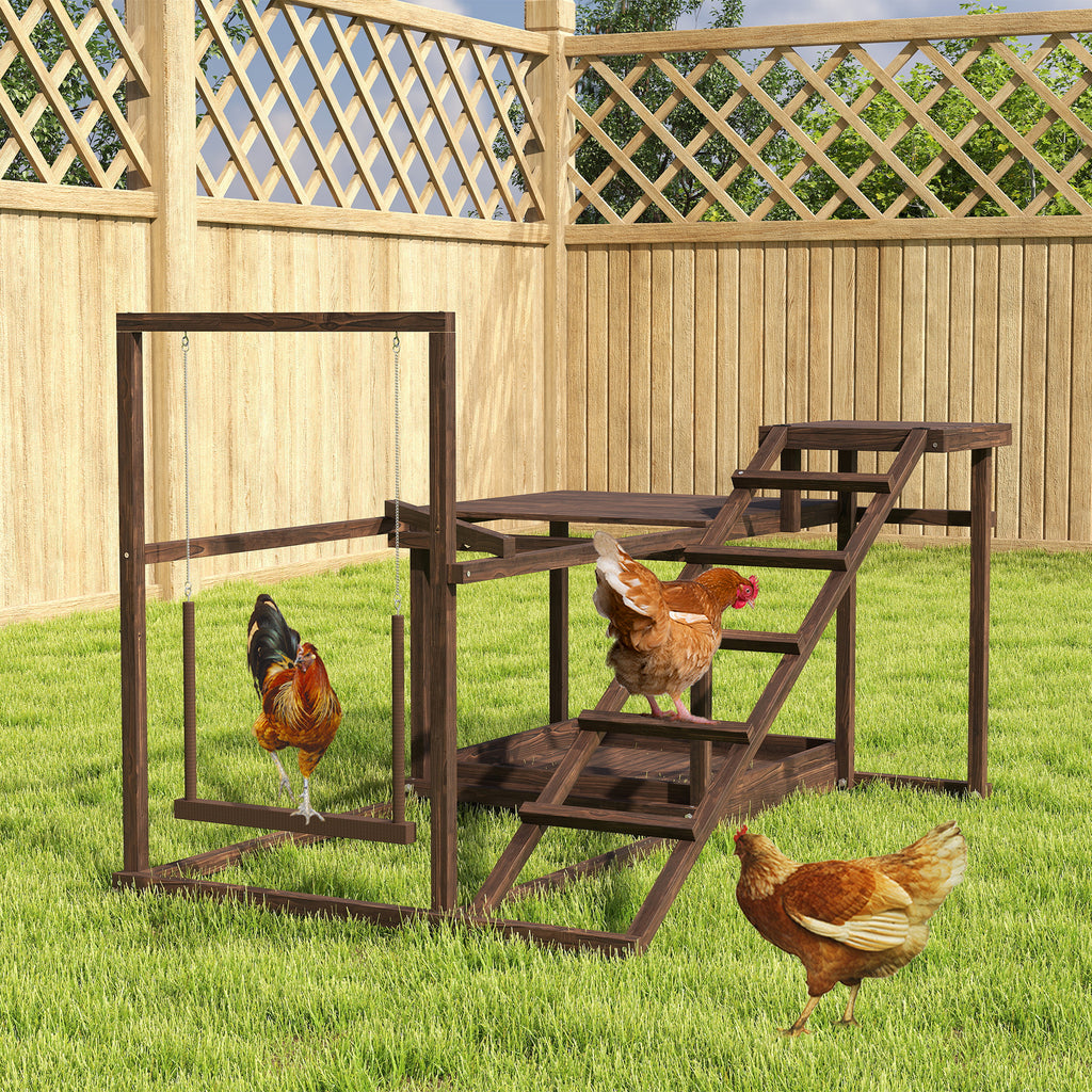 Wooden Chicken Activity Play Set with Perch, Swing, Ladder & Platforms, Coop Toy with Feeder Storage for Backyard Poultry