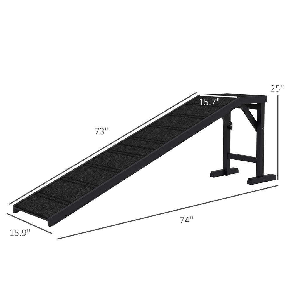 Dog Ramp w/ Non-Slip Carpet and Top Platform, 74" x 16" x 25", Black
