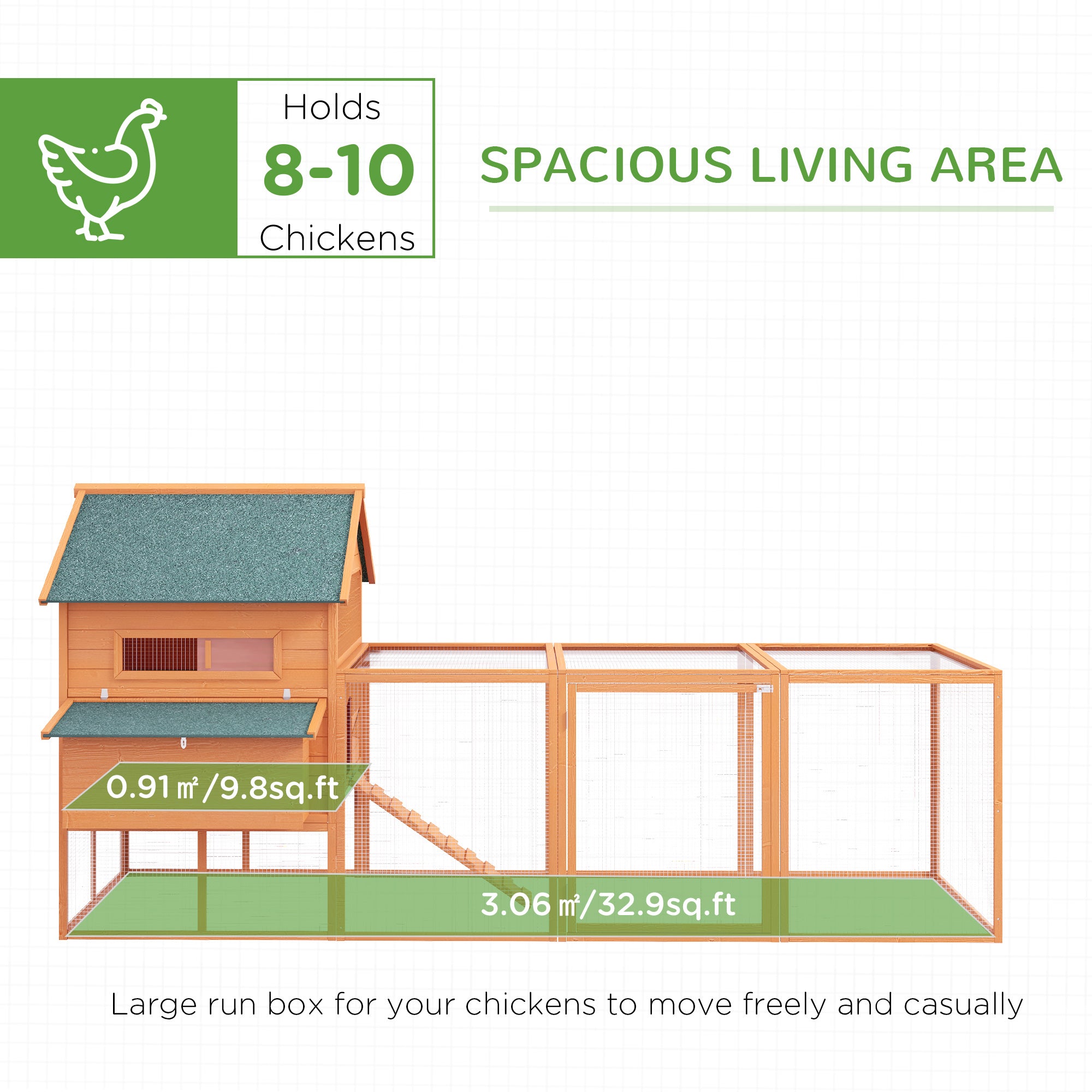 137" Chicken Coop for 8-10 Chickens, Large Chicken House, Wooden Poultry Hen Cage with Nesting Box and Run for Backyard, Orange