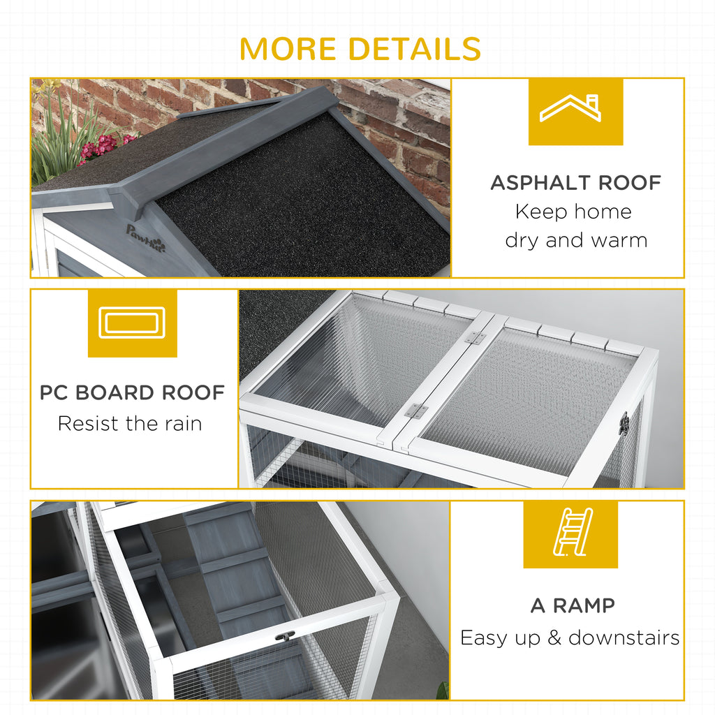 65" Wooden Rabbit Hutch, Pet Playpen with Openable Roof & Storage Box for Rabbits and Small Animals, Gray