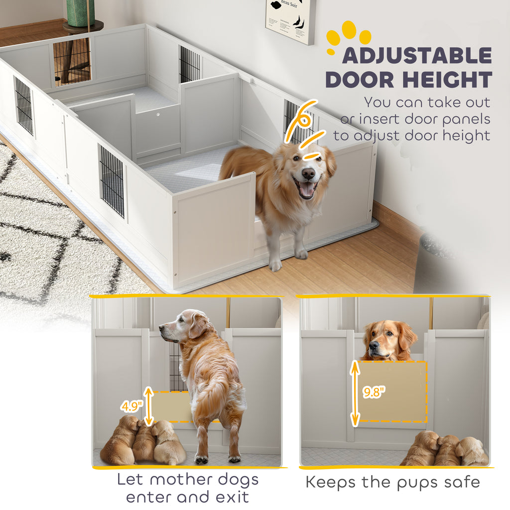 Two Rooms Design Dog Whelping Box with Washable Pee Pad, Adjustable Door, for Large Breed Dogs, 96" x 47" x 19"