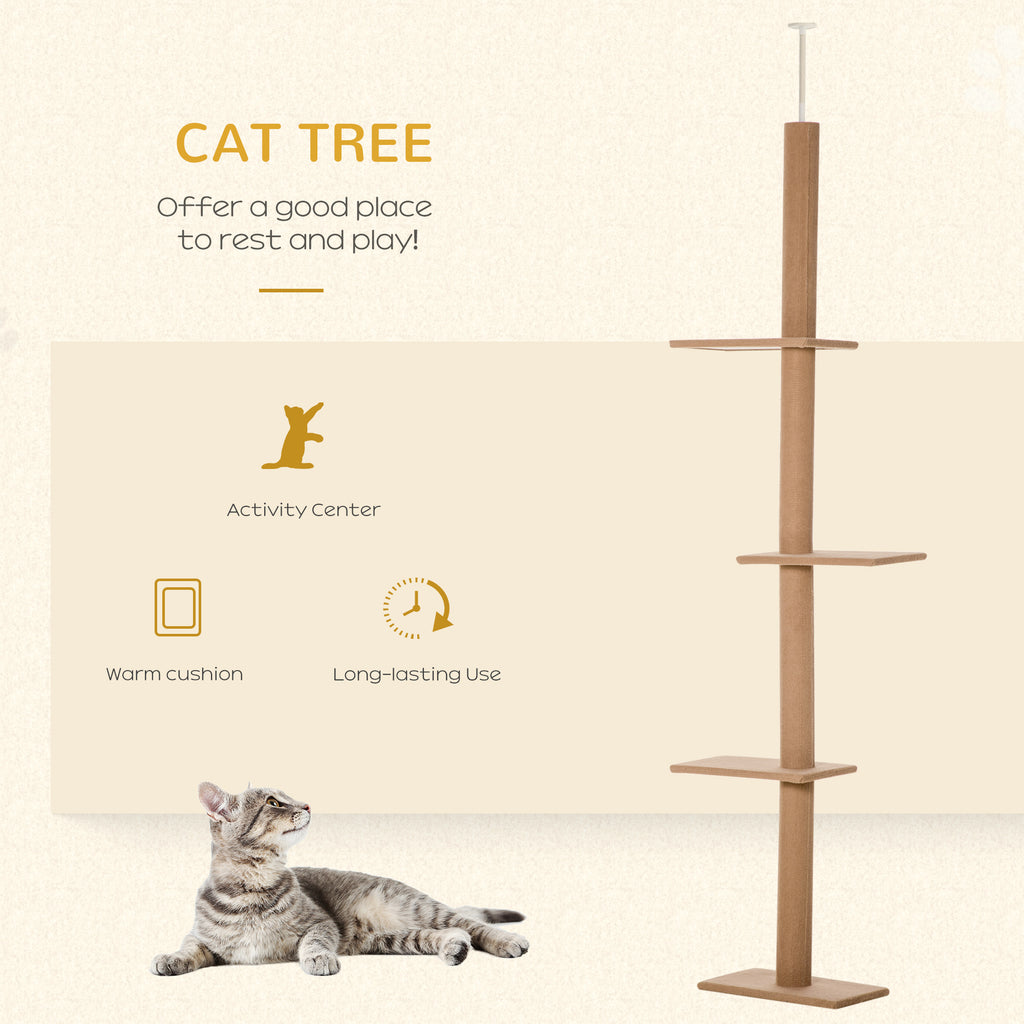 Floor-to-Ceiling Cat Tree with Sisal Scratching Posts, Tall Cat Climbing Tower Activity Center for Kittens & Indoor Cats, Brown