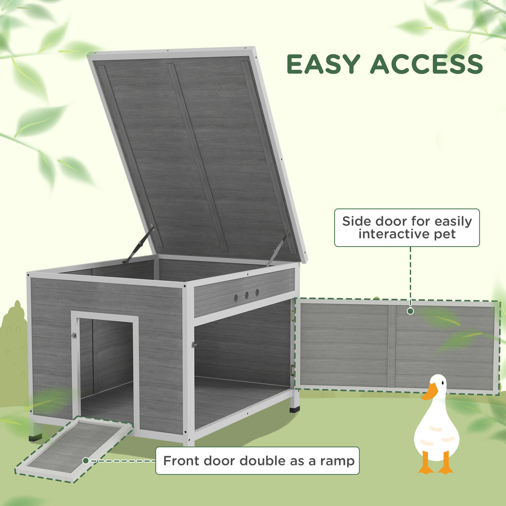 Wooden Duck Coop with Openable Roof, Removable Floor, Double Doors, Ramp, for 3-6 Ducks, Chickens, 30" x 38" x 30"