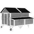 59" Wooden Chicken Coop w/ Wheels, Handles, 2 Nesting Boxes, 2 Trays, 4 Perches, Chicken Tractor for 4-6 Chickens, Gray