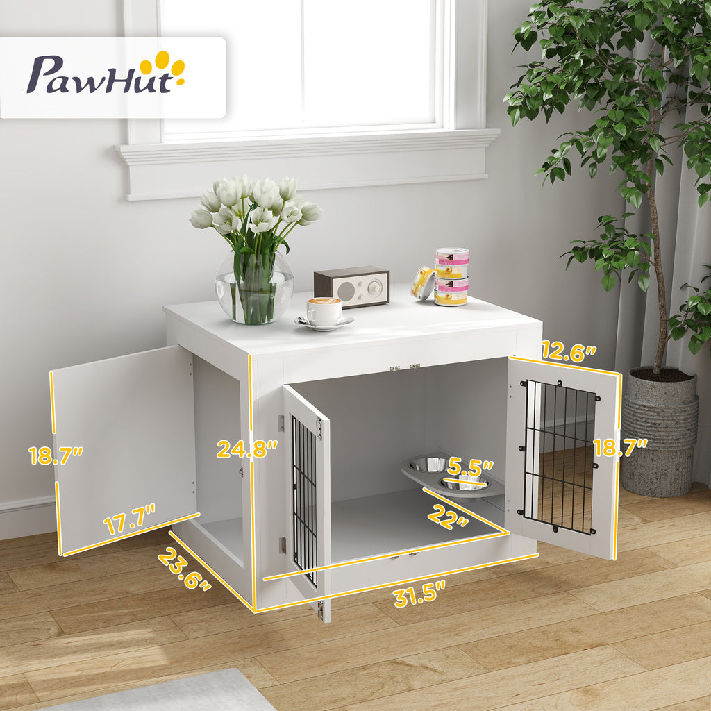 Dog Crate Furniture with 360¡ã Rotatable Removable Dog Bowls