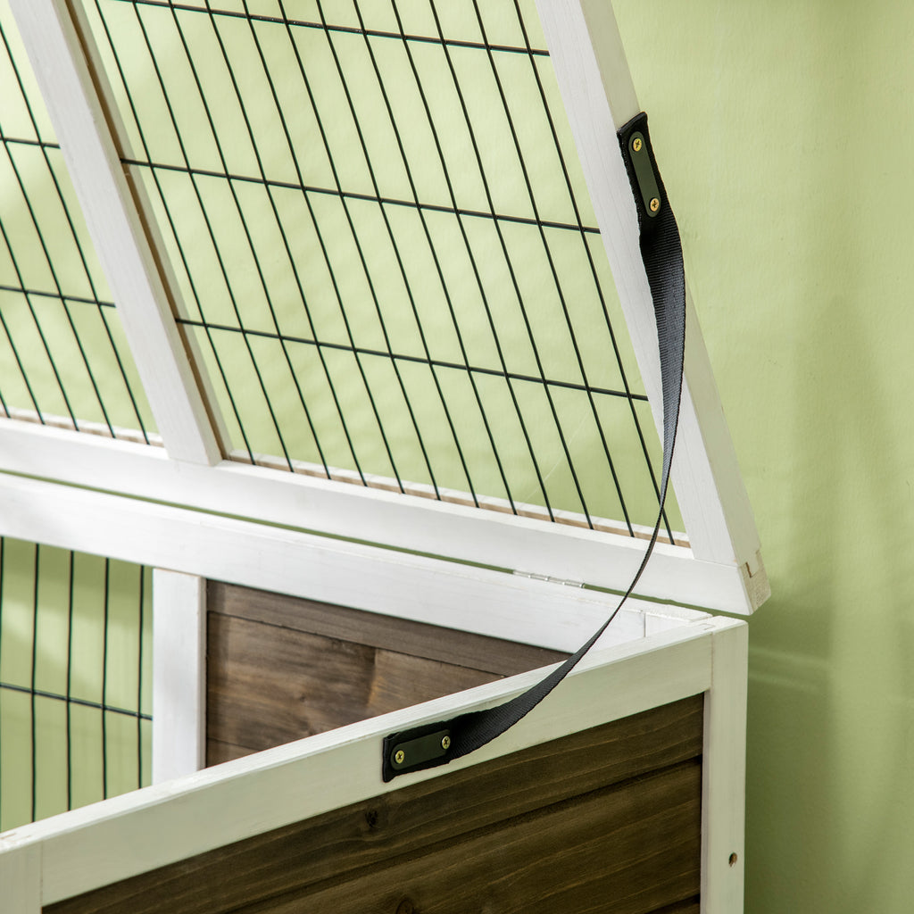 Wood Rabbit Hutch, Elevated Guinea Pig Cage with Run, Coffee