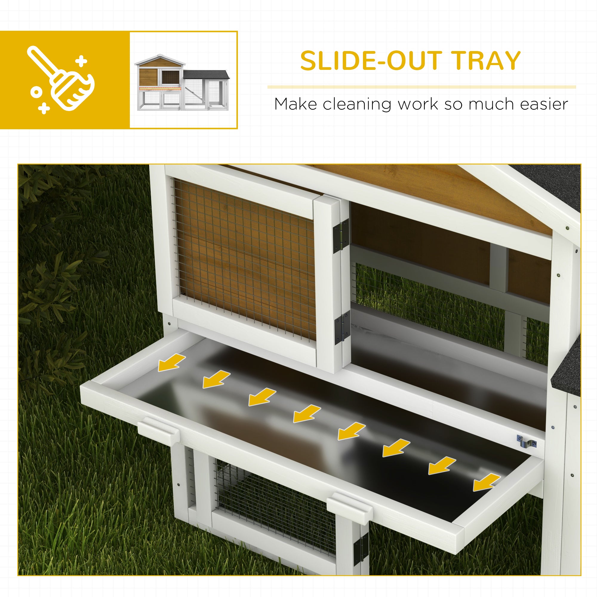 58" Wooden Rabbit Hutch with Run, Removable Tray, Asphalt Roof,  Lockable Doors and Ramp, Nature Wood