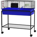 Two-Story Small Animal Cage Removable from Stand, Pet Habitat with Shelf & Wheels, 33" x 18.5" x 35", Blue