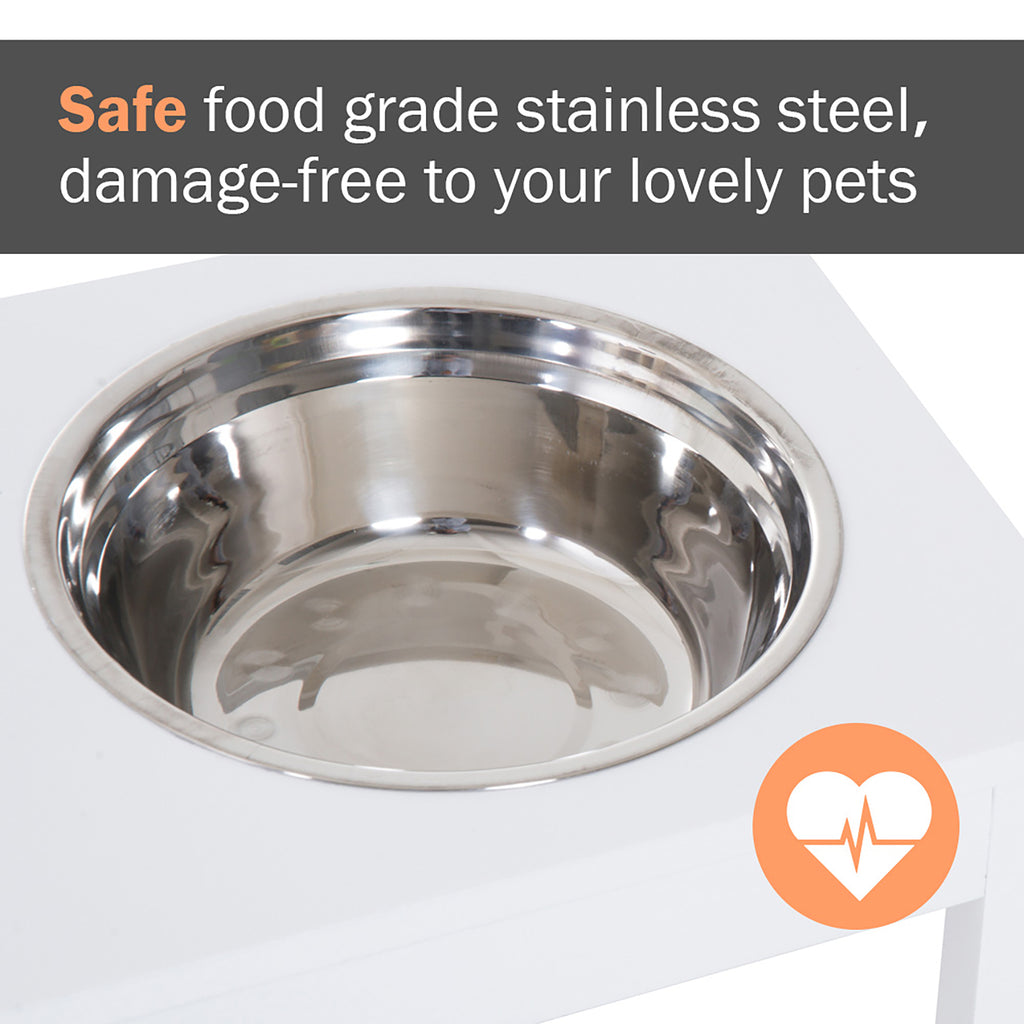 23" Modern Decorative Raised Dog Bowls, Wooden Heavy Duty Pet Food and Water Bowl, Elevated Feeding Station, White