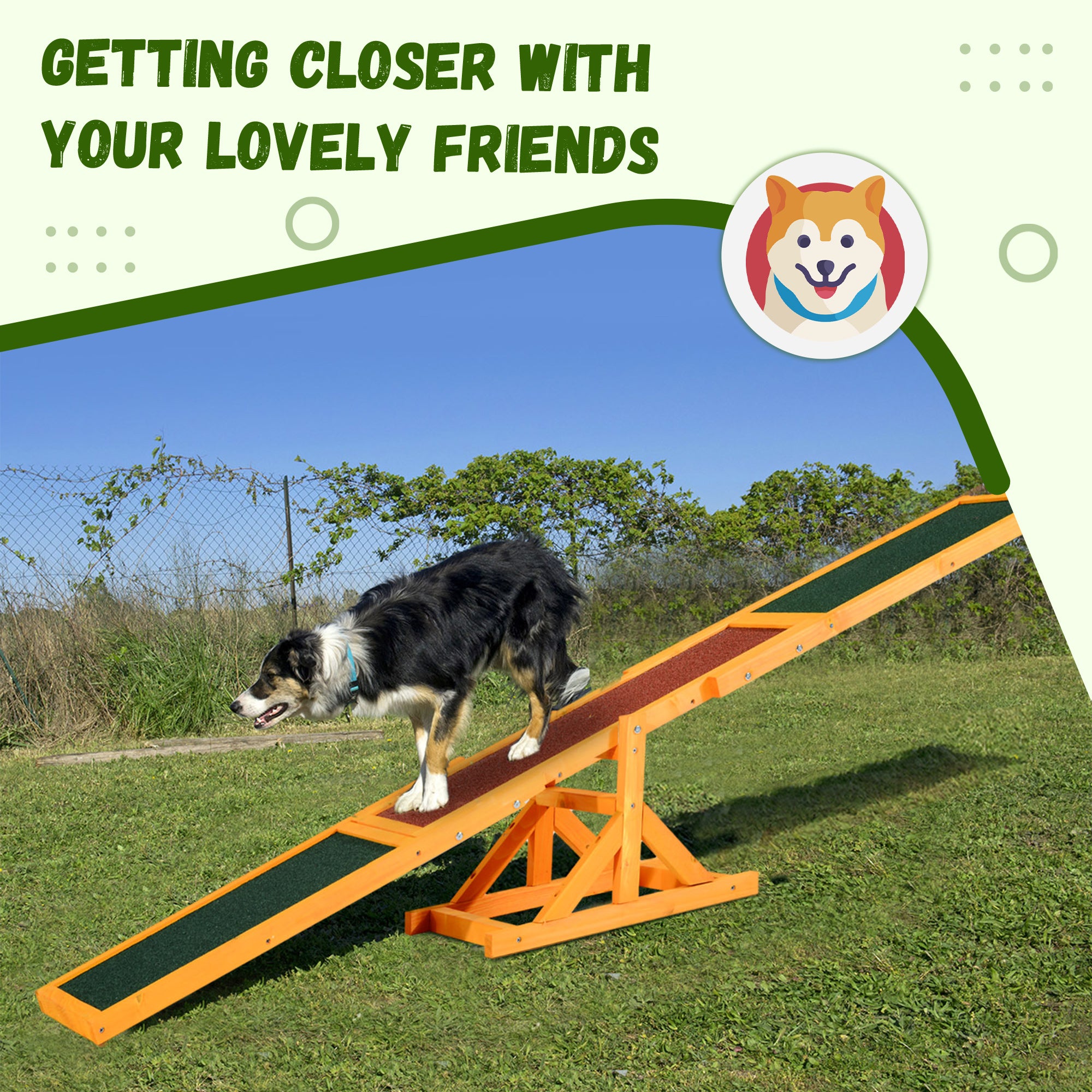 Wooden Dog Agility Seesaw for Training and Exercise, Platform Equipment Run Game Toy, Weather Resistant Pet Supplies, 71" L x 12" W x 12" H, Natural