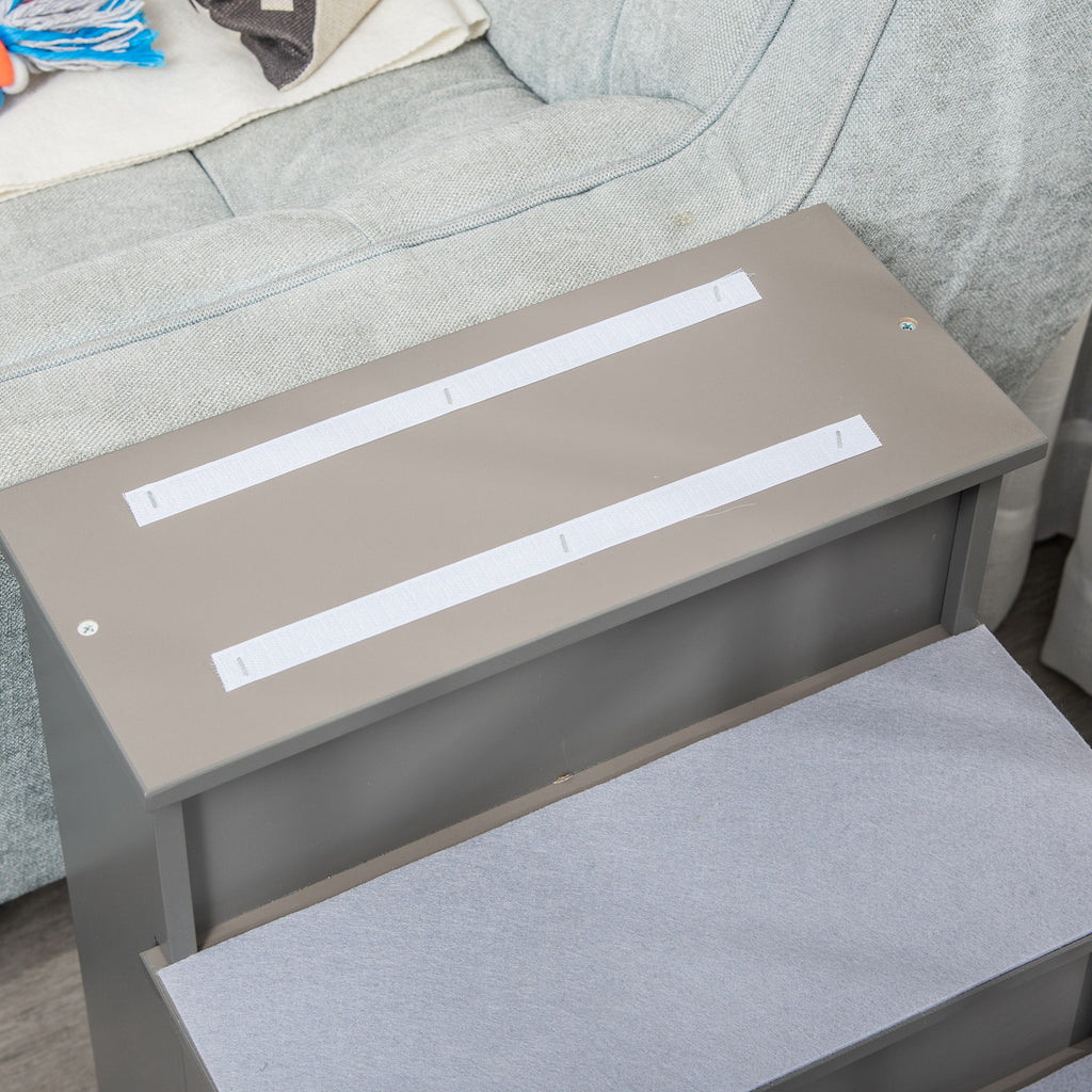 Pet Stairs, Small Dog Steps for Couch Bed with Cushioned Removable Covering, 15.75" x 23.25" x 21.25", Grey