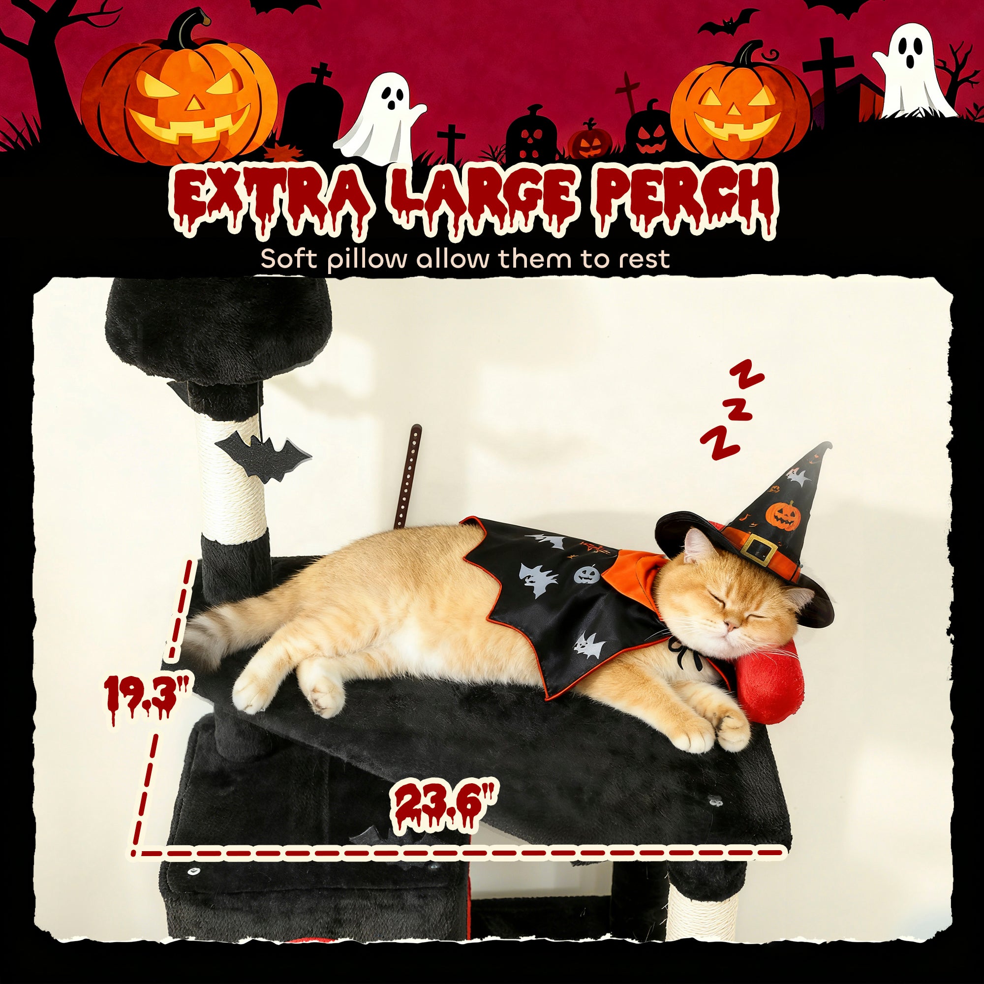 78" Gothic Cat Tree with Coffin Bed - Tall Cat Tower for Indoor Cats with 2 Spacious Condos & Sisal Scratching Posts, Unique Bat Hanging Toys, Halloween Furniture