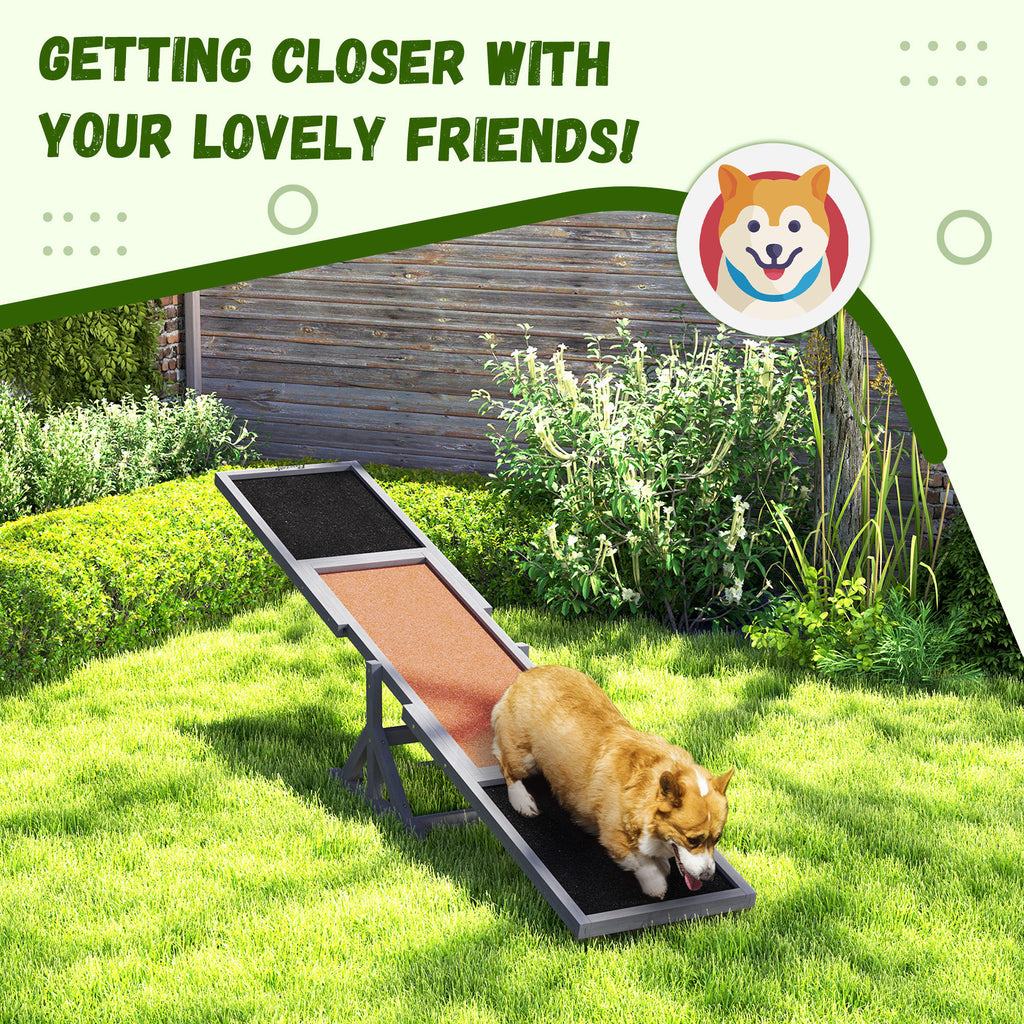 Wooden Dog Agility Seesaw for Training and Exercise, Weather Resistant, 83" L x 16" W x 14" H, Gray