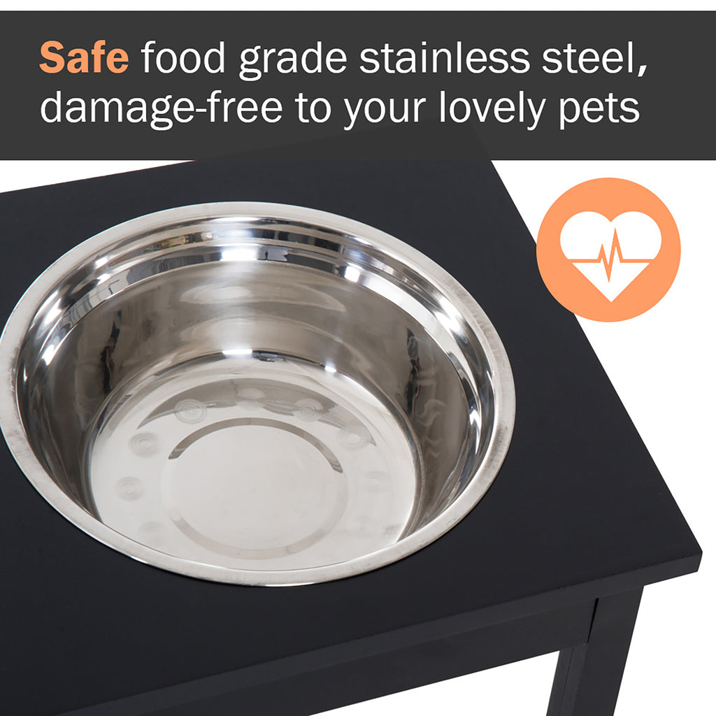 23" Wooden Heavy Duty Dog Food Bowls Pet Elevated Feeding Station -Black
