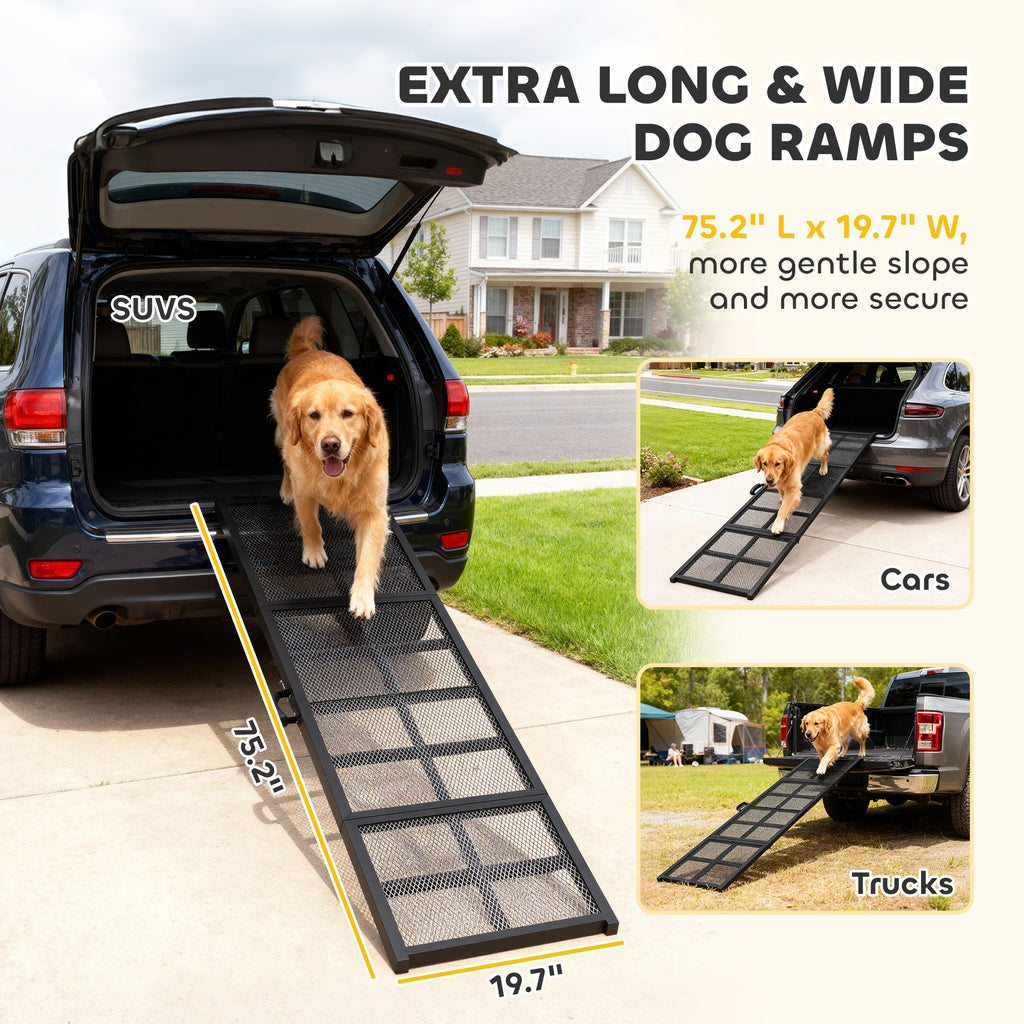 75" Extra Long Dog Car Ramp, Non-Slip Folding Portable Ramp for Large Dogs
