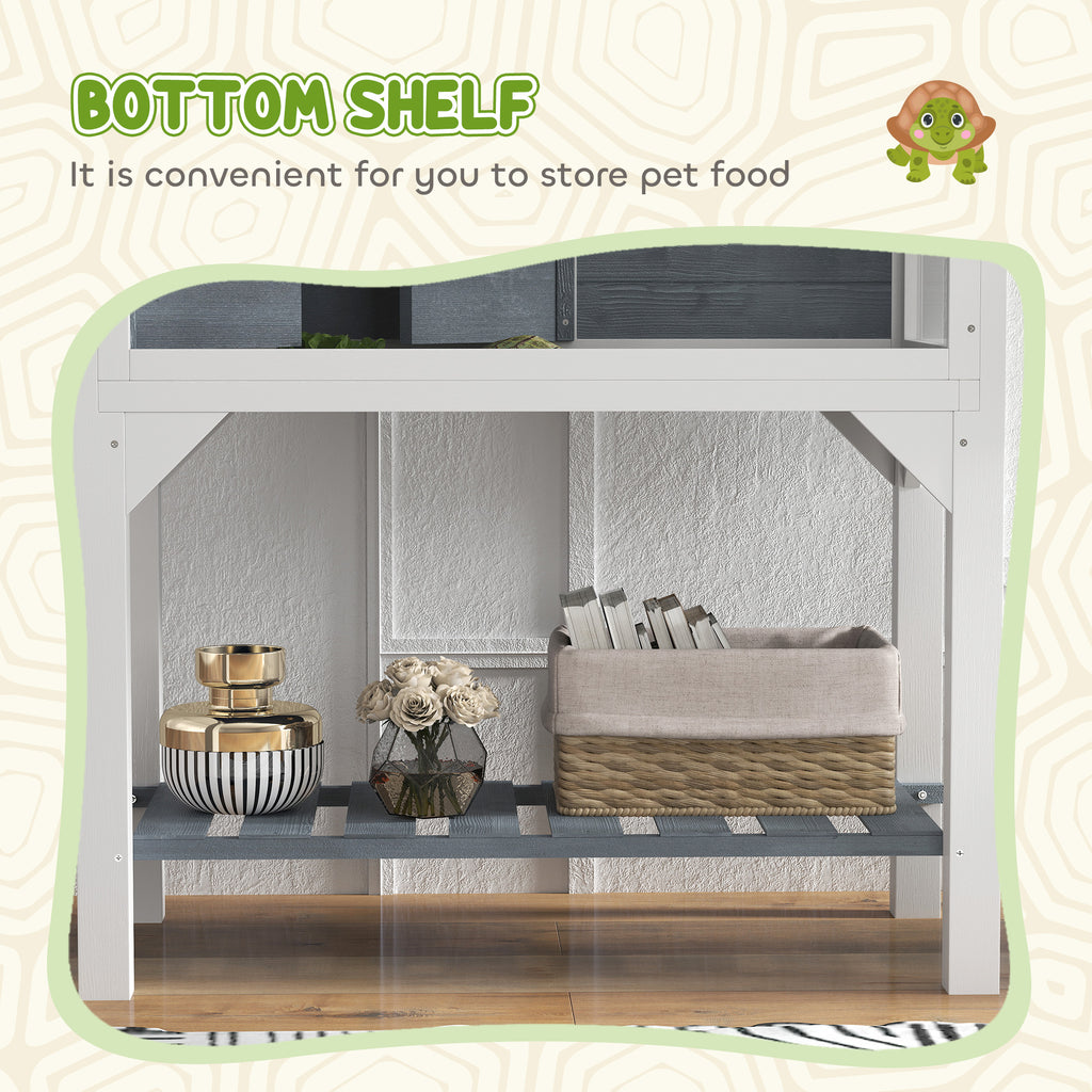 Wooden Tortoise Habitat with Storage Shelf, Tortoise Enclosure with Clear Windows, Openable Top, Lamp Holder, Gray
