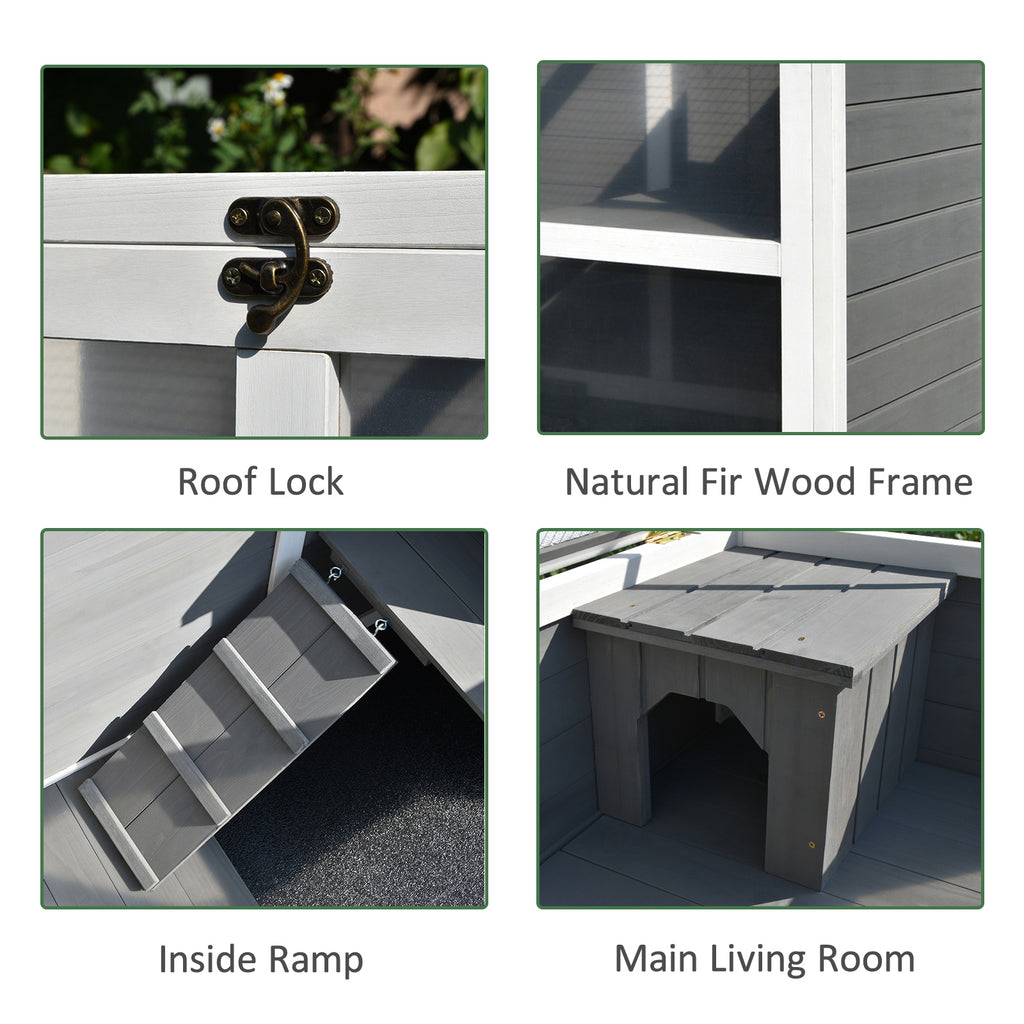 Outdoor Rabbit Enclosure Solid Wood Pet House with a Main Room for Sleeping and a Cage Area for Playing - Indoor/Outdoor