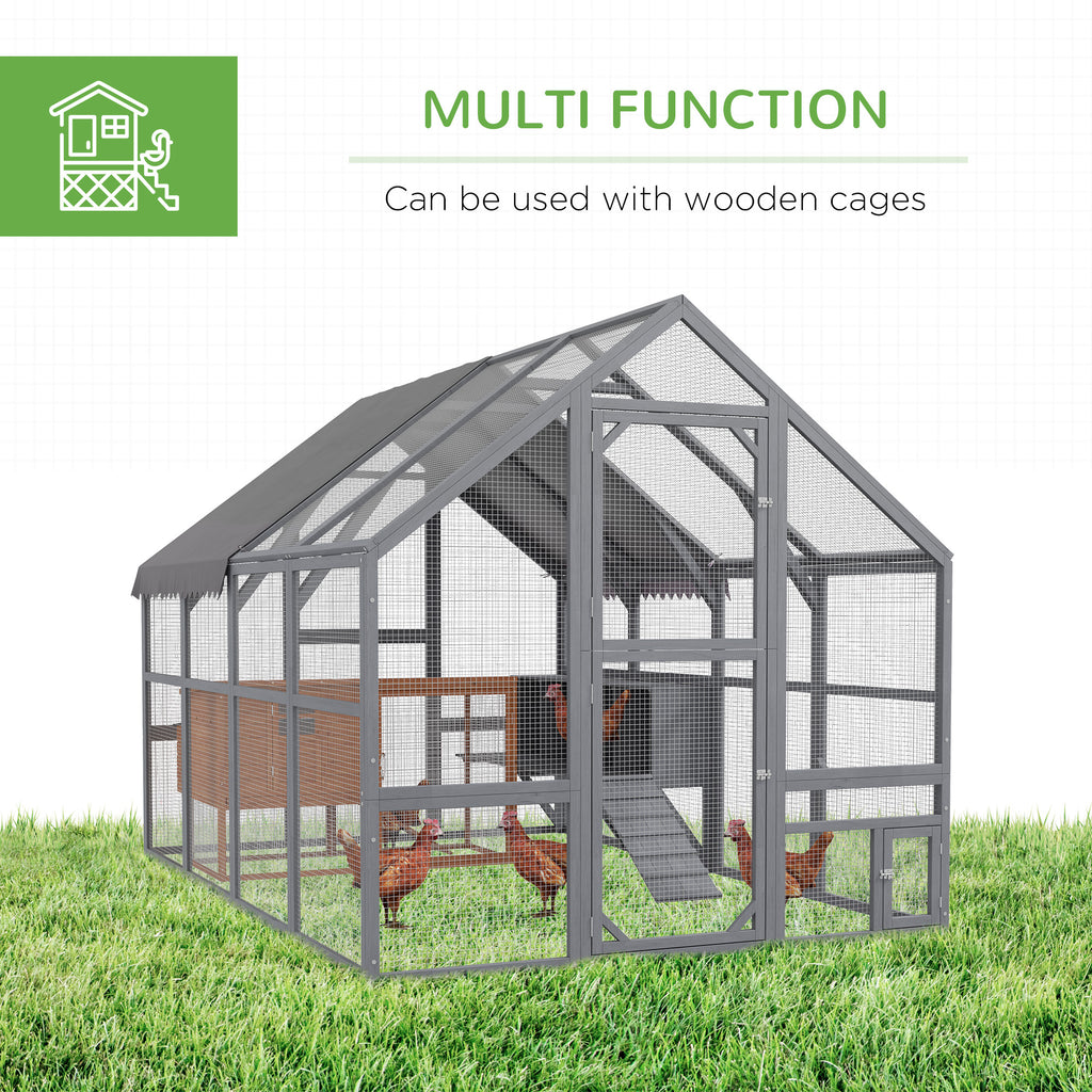 9' x 6' x 6' Large Chicken Coop with Nesting Box, Water-Resistant and Anti-UV Cover for 8-12 Chickens, Gray