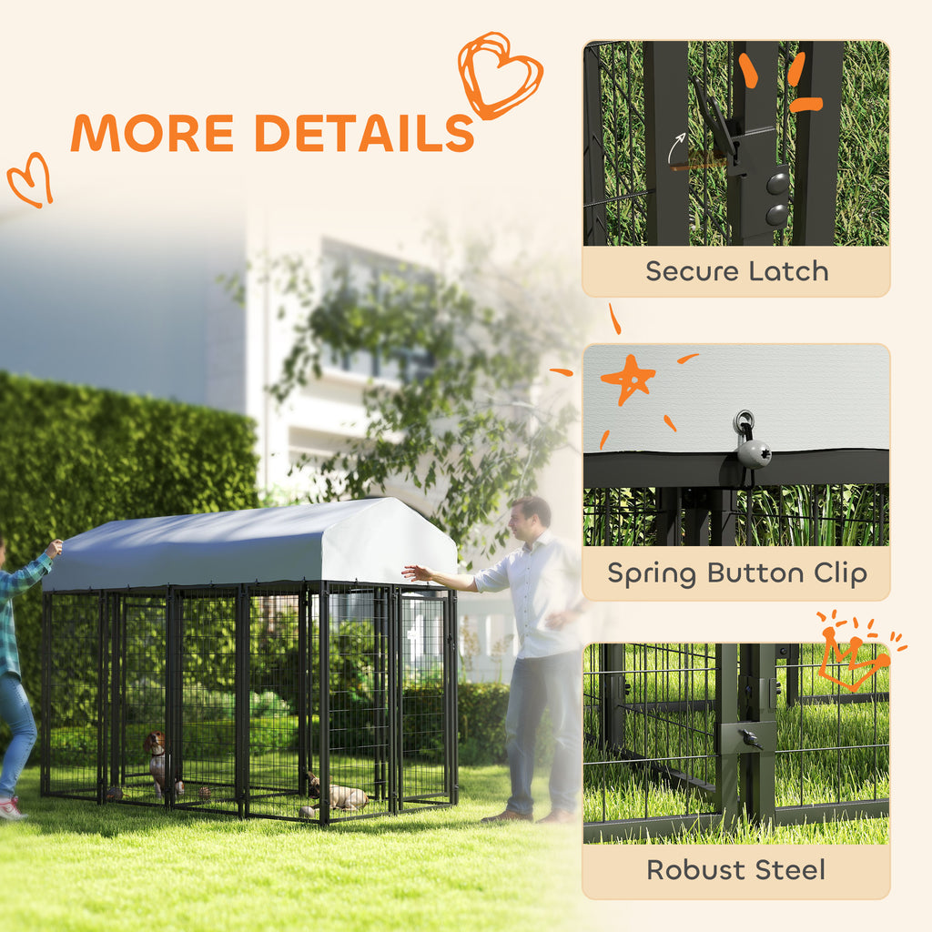 Outdoor Dog Kennel with Two-Room Design, Water-Resistant & Sun-Proof Cover, for S, M, L Dogs, 8' x 4' x 6'